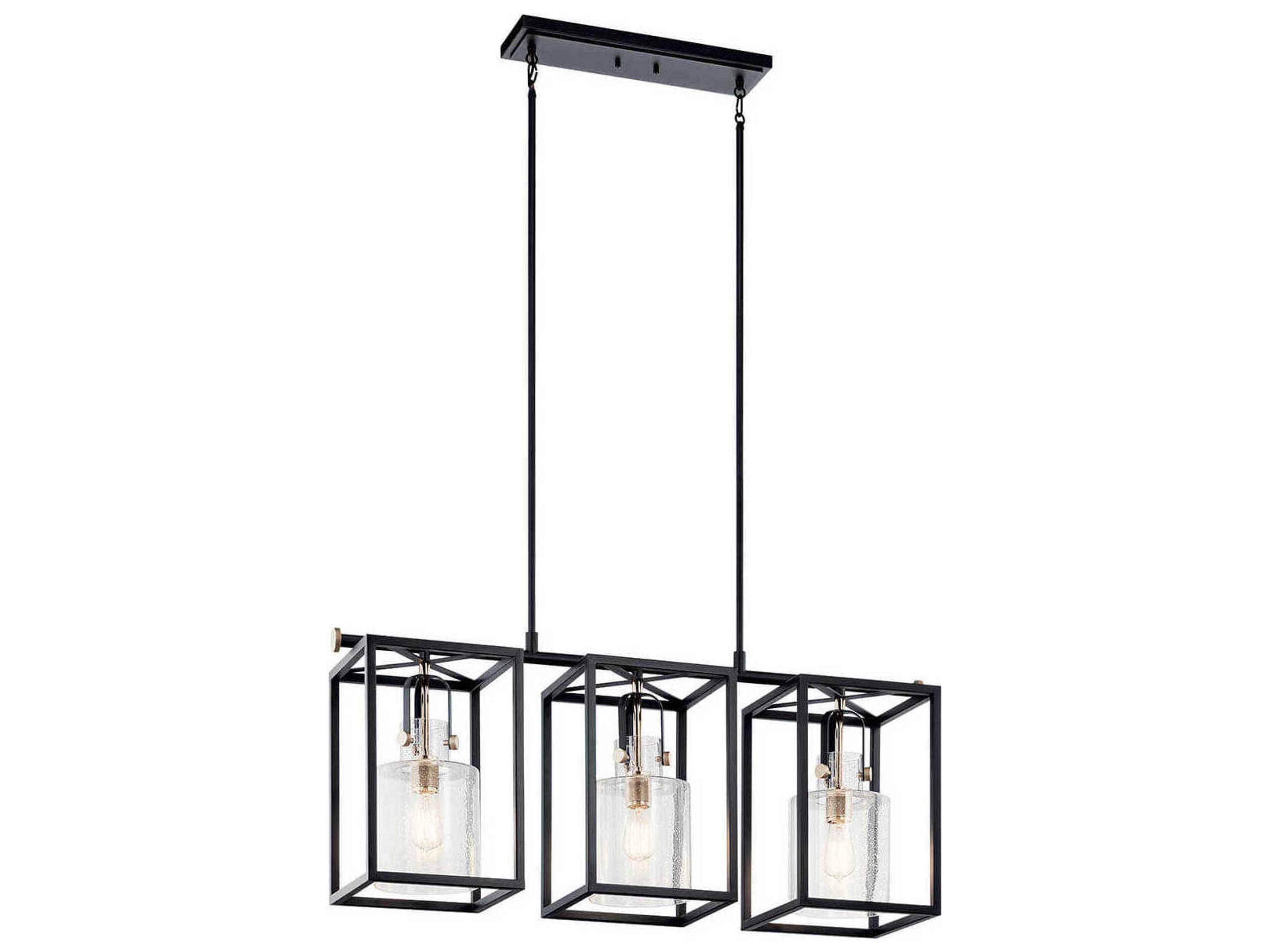 Kichler Kitner 3-Light Polished Nickel Black Glass Geometric Linear Island Pendant
