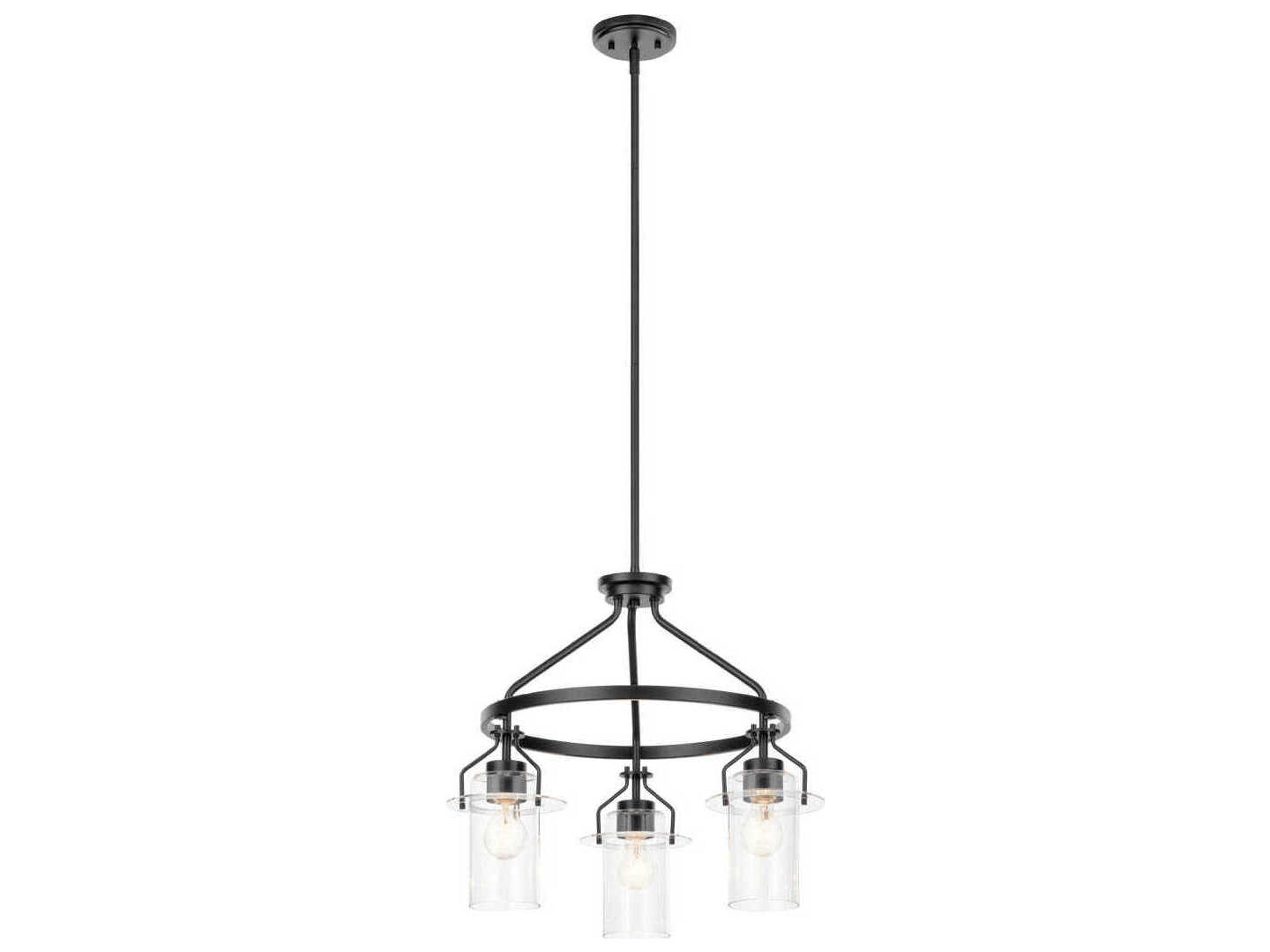 Kichler Everett 3-Light Black Glass Cylinder Chandelier
