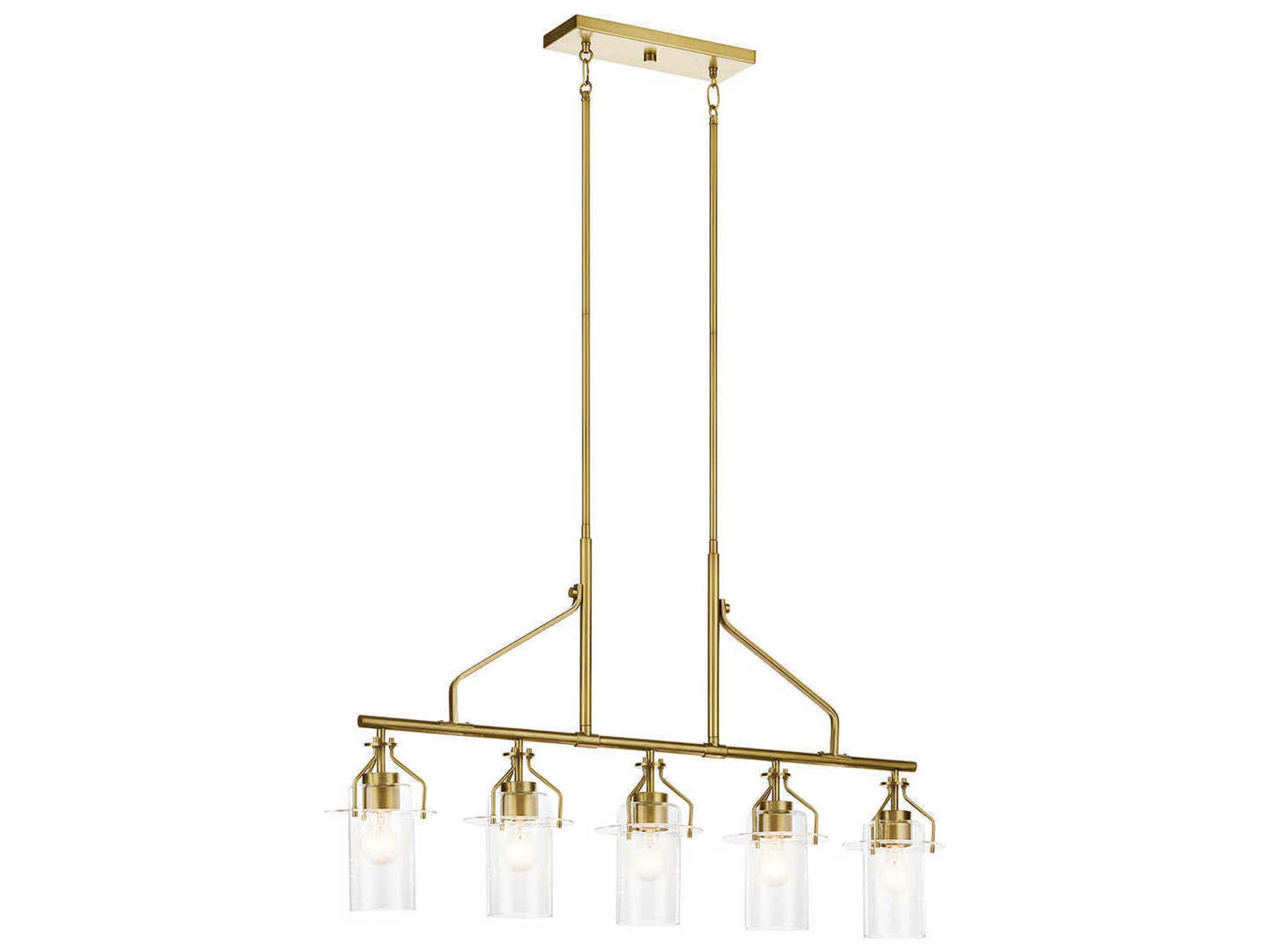 Kichler Everett 5-Light Brushed Brass Glass Cylinder Island Pendant