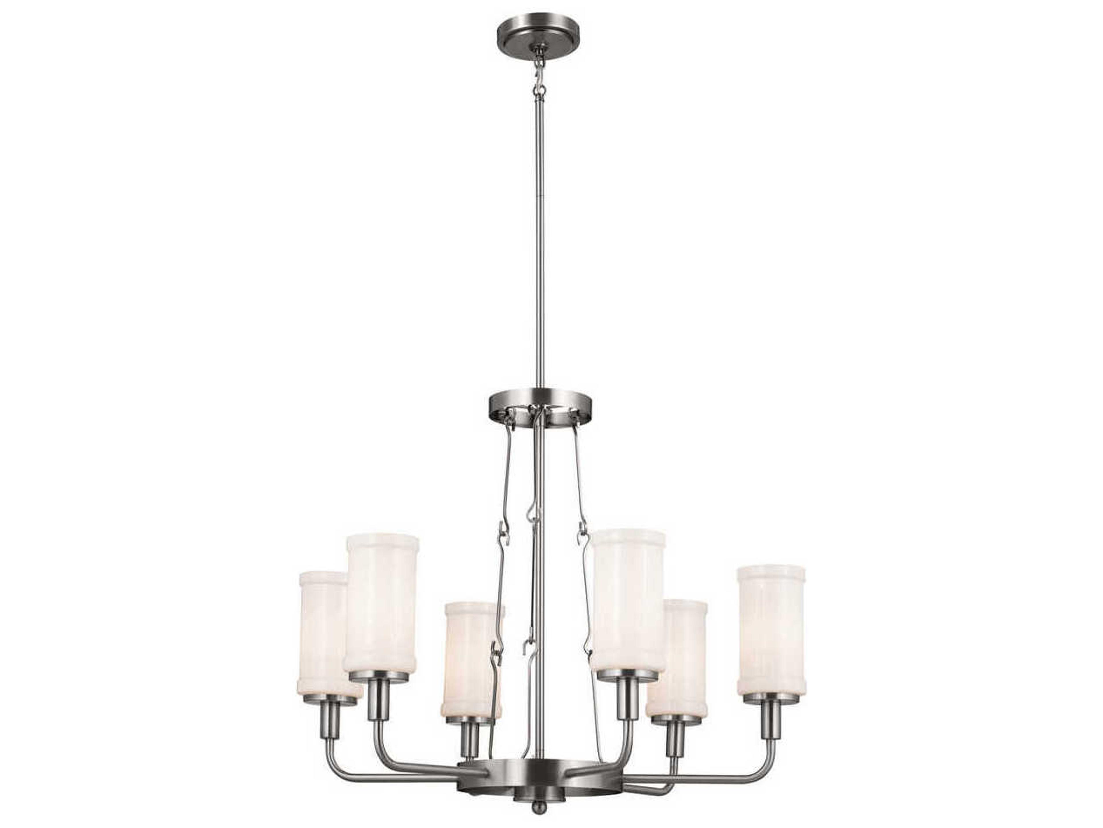 Kichler Vetivene 6-Light Classic Pewter Nickel Glass Cylinder Chandelier