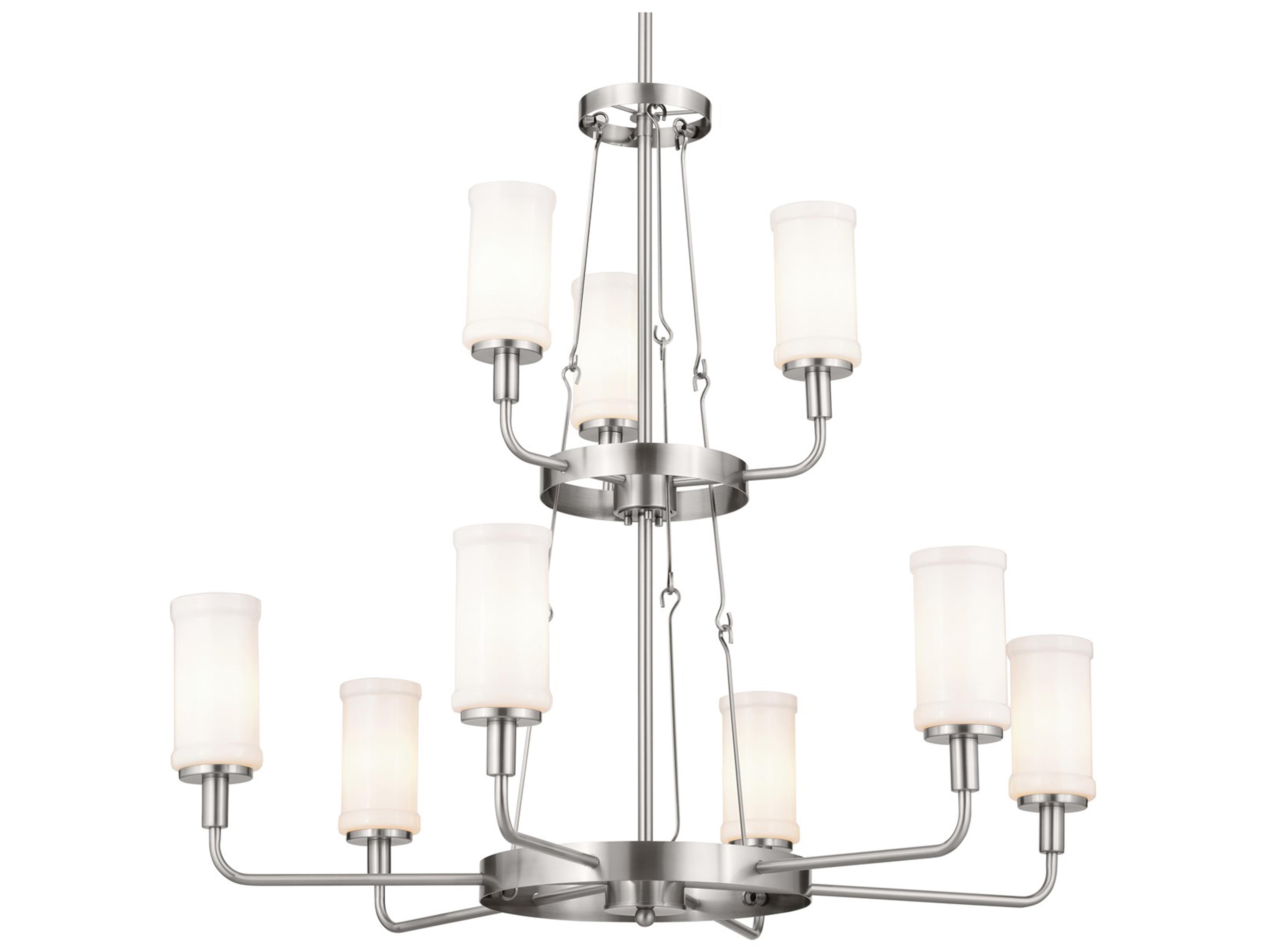 Kichler Vetivene 9-Light Classic Pewter Nickel Glass Cylinder Tiered Chandelier