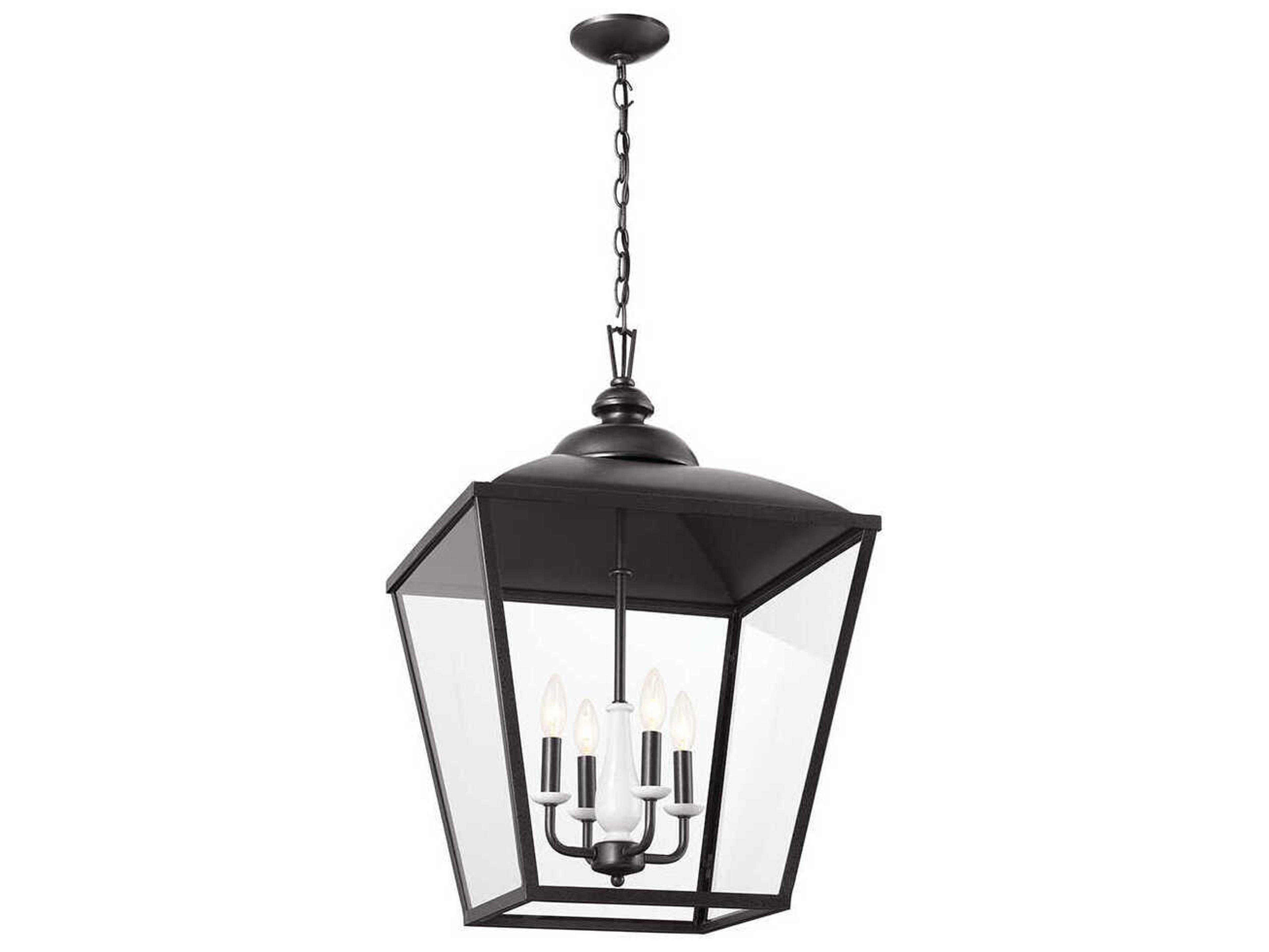 Kichler Dame 4-Light Anvil Iron Black Glass Lantern Pendant