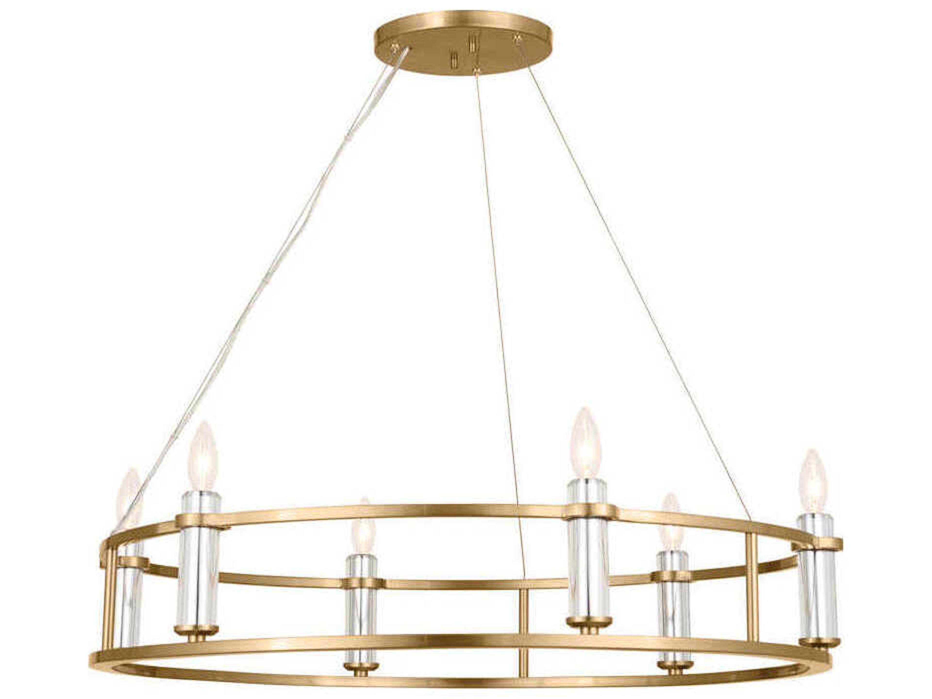 Kichler Rosalind 6-Light Brushed Natural Brass Crystal Candelabra Round Chandelier