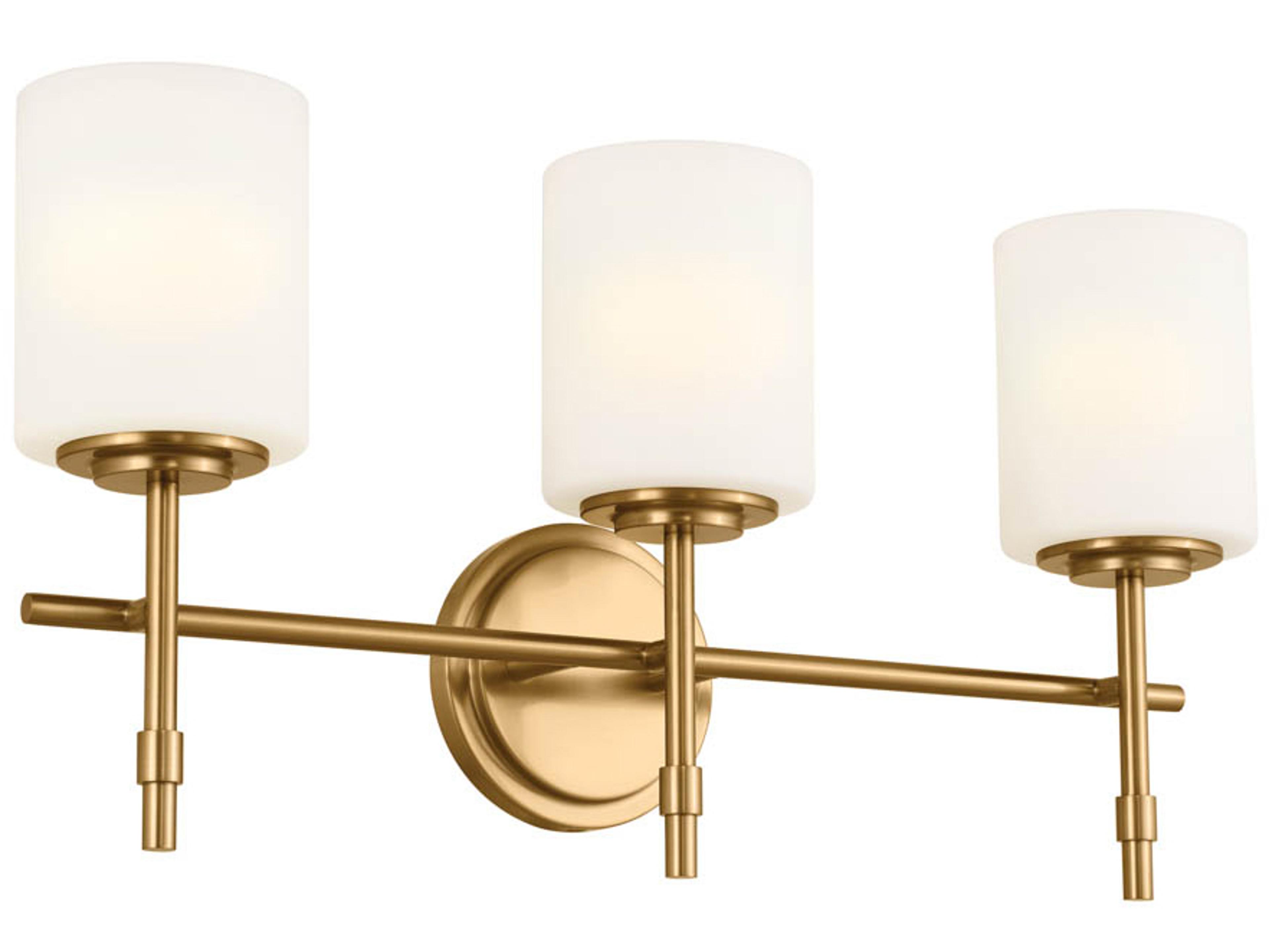 Kichler Ali 3-Light Brushed Natural Brass Glass Vanity Light