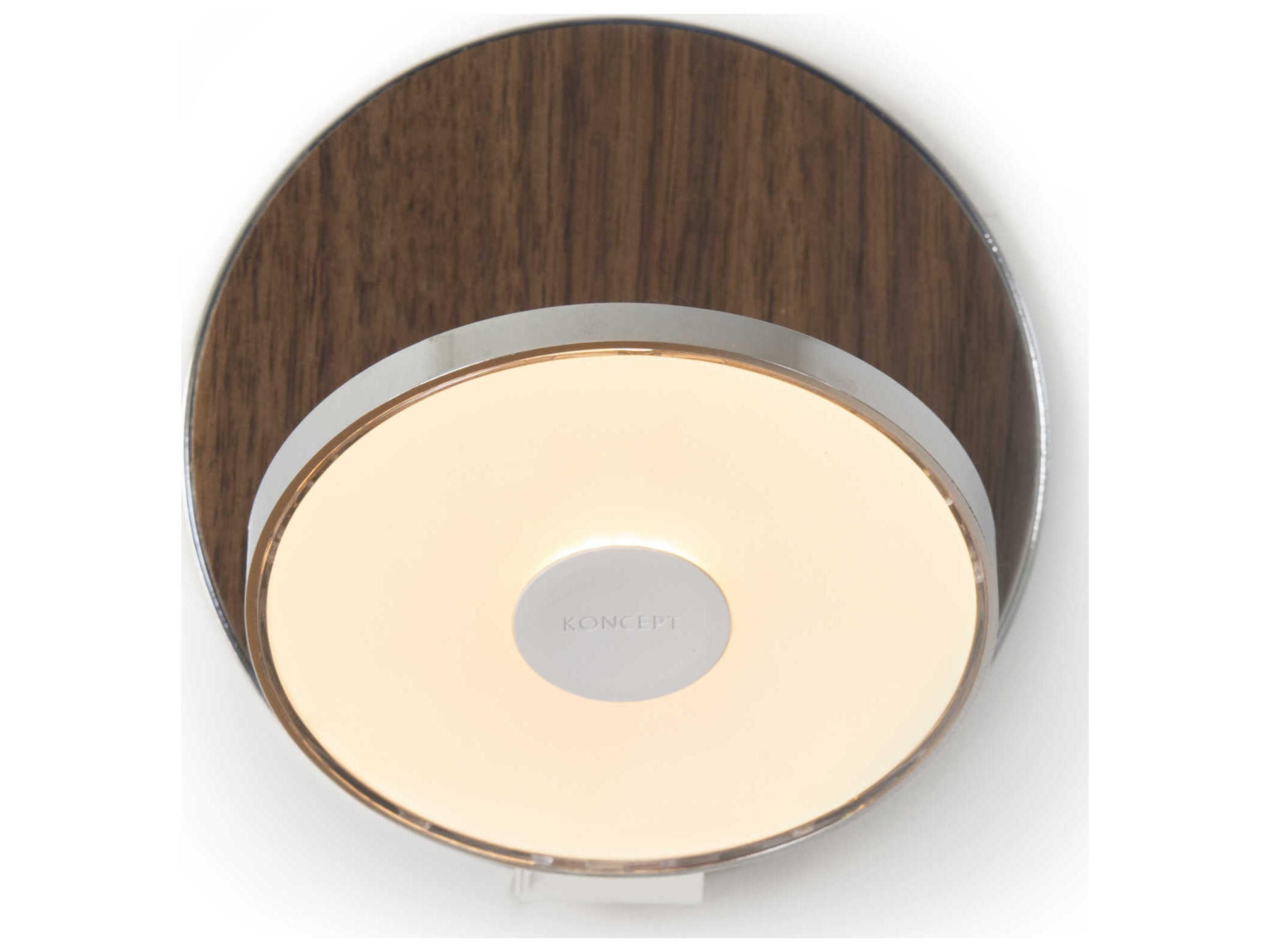 Koncept Gravy Chrome Body Oiled Walnut Face Plates Wood Wall Sconce