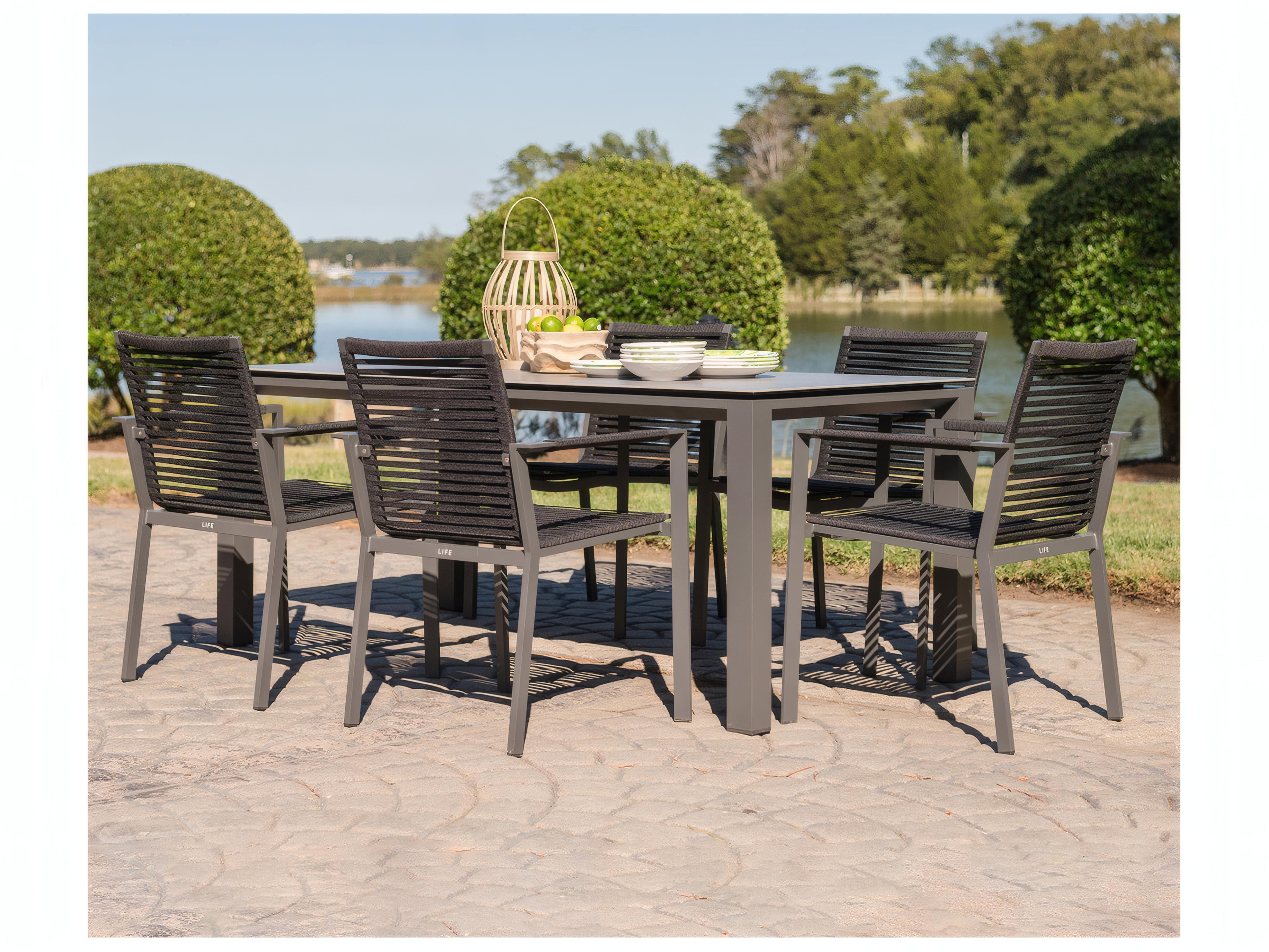 Kettler Porto Rope Aluminum Lava 7 Piece Outdoor Dining Set in Anthracite