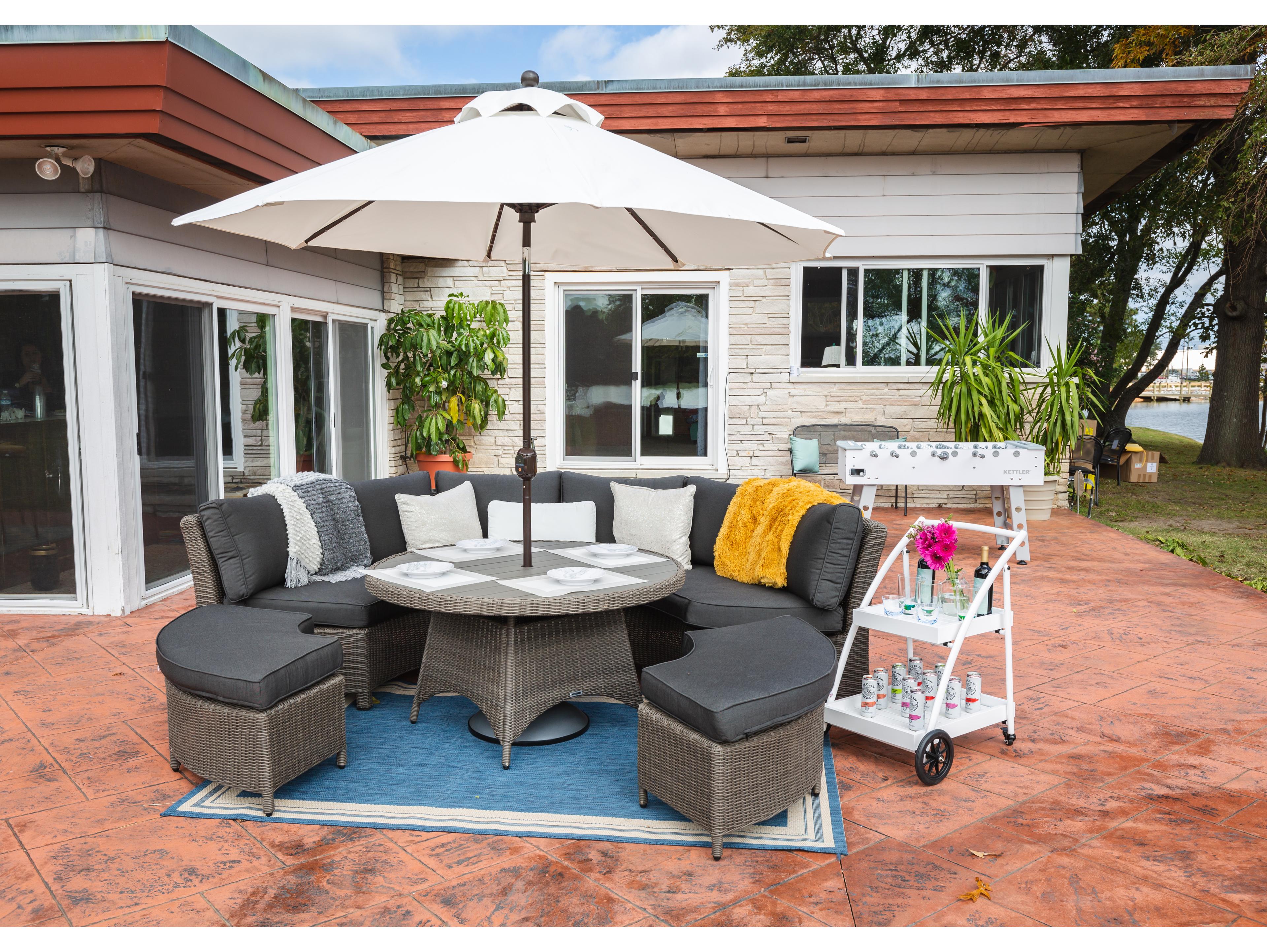 Kettler Palma Rattan Canvas Coal Aluminum Dining Set