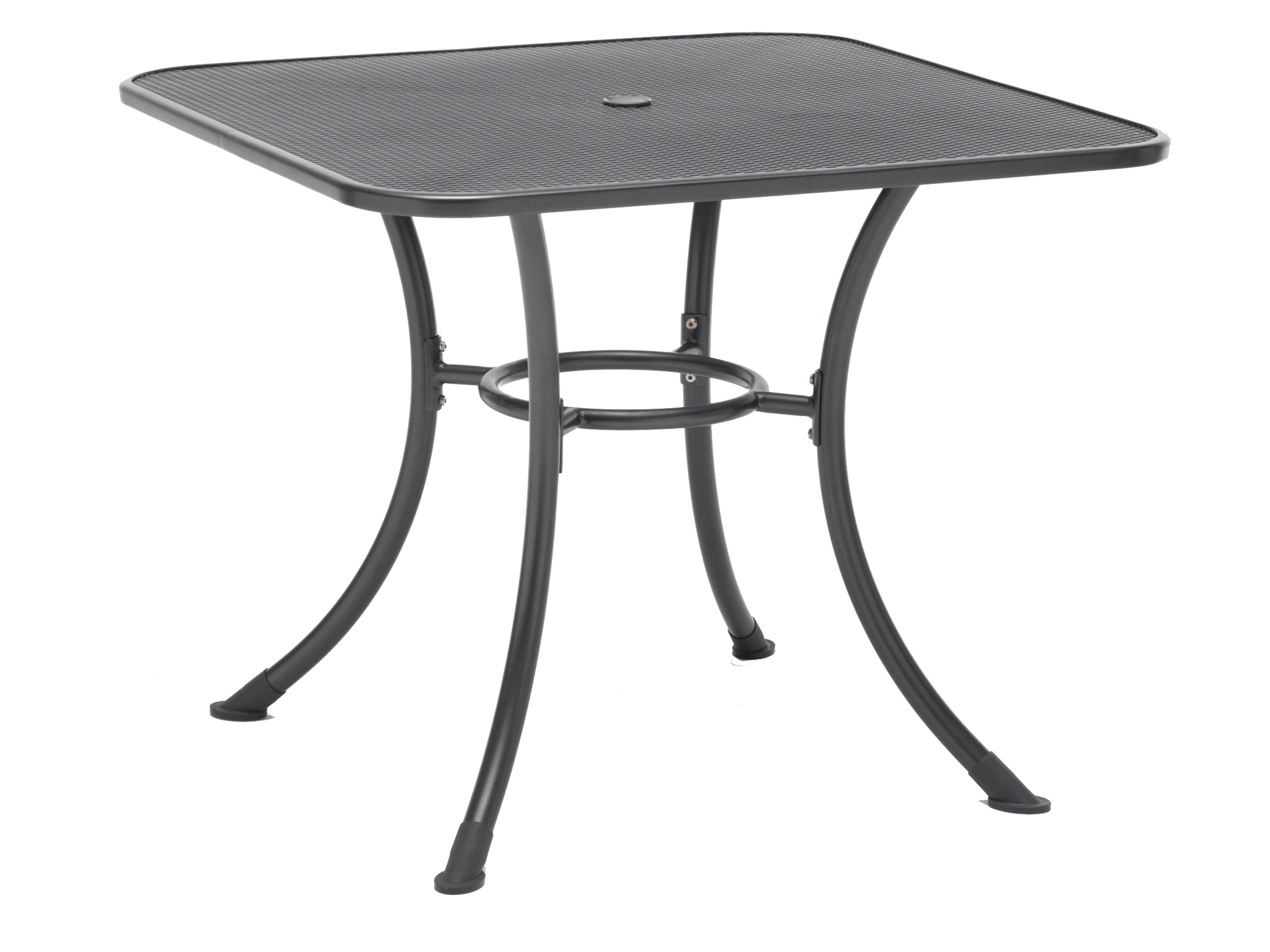 Kettler Mesh Top Gray Steel Square Outdoor Dining Table with Umbrella Hole