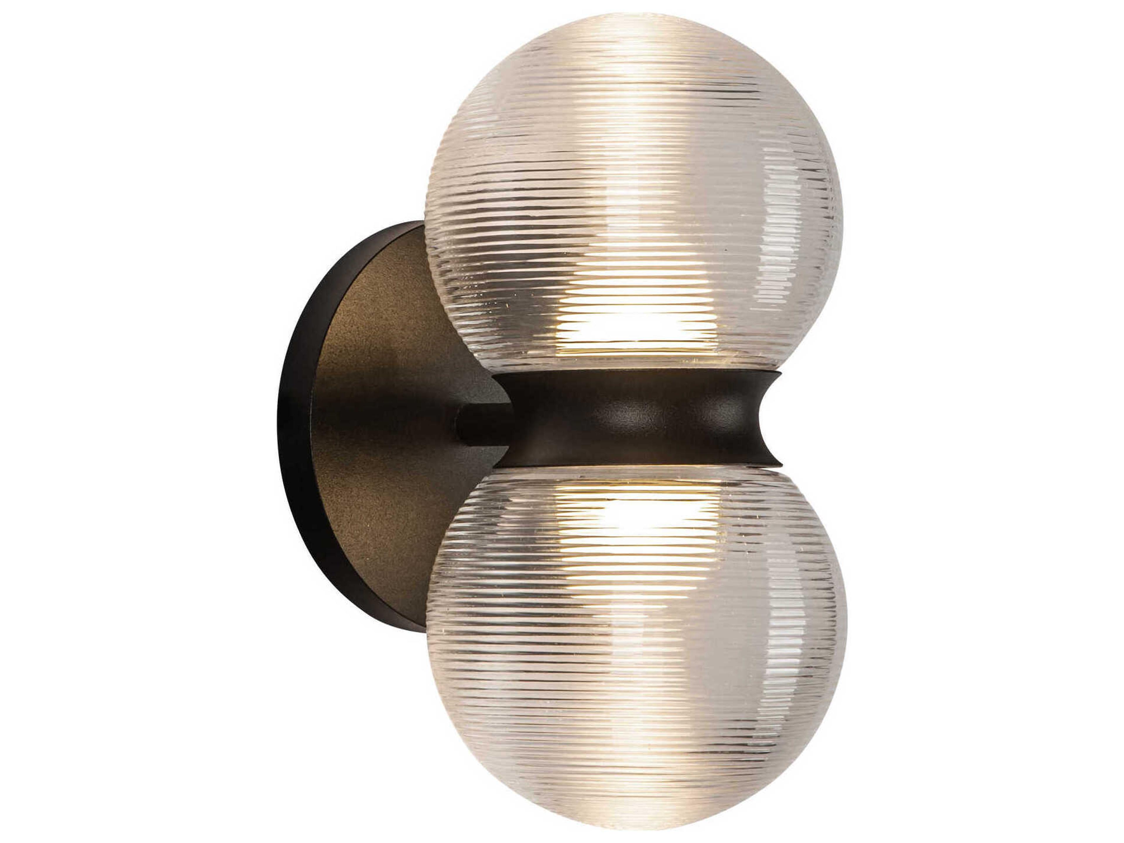 Kuzco Lighting Peri Black Clear Ribbed Glass Wall Sconce