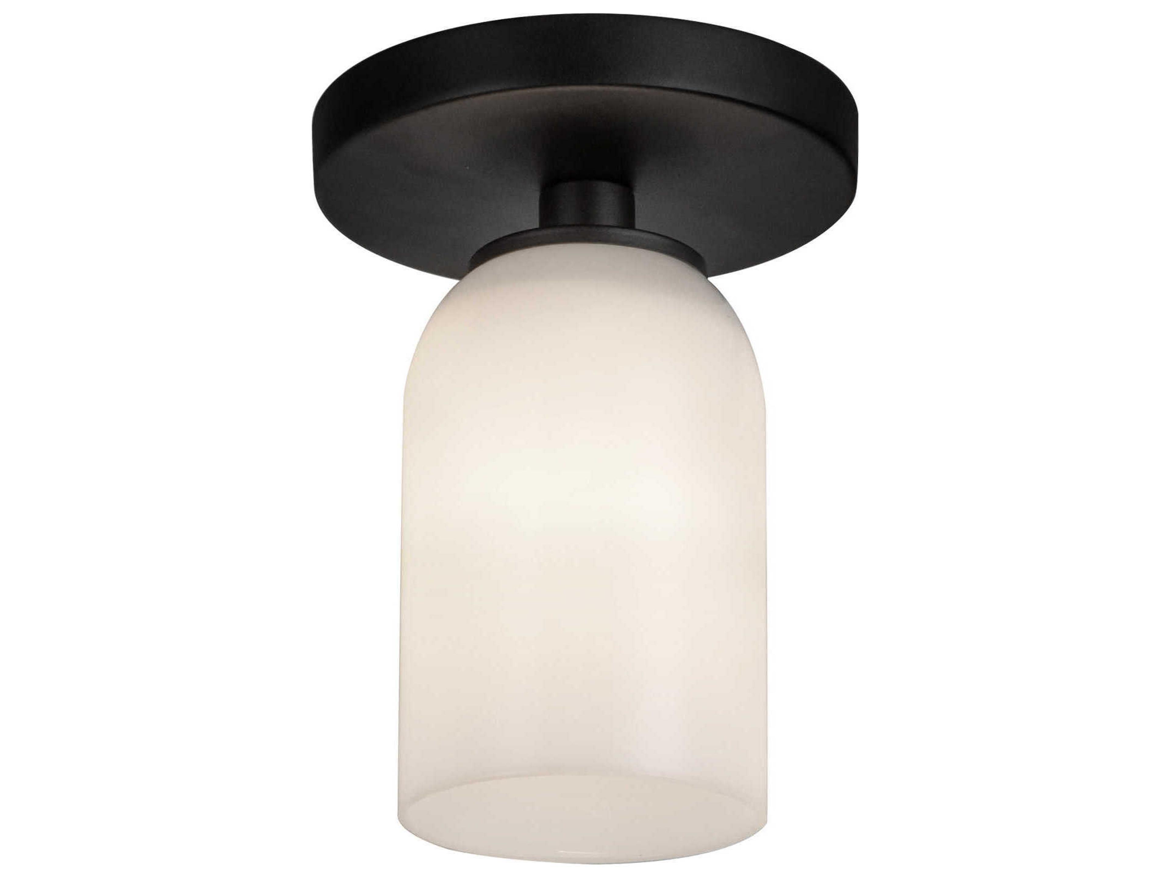 Kuzco Lighting Nola 1-Light Black Glossy Opal Glass Cylinder Semi Flush Mount