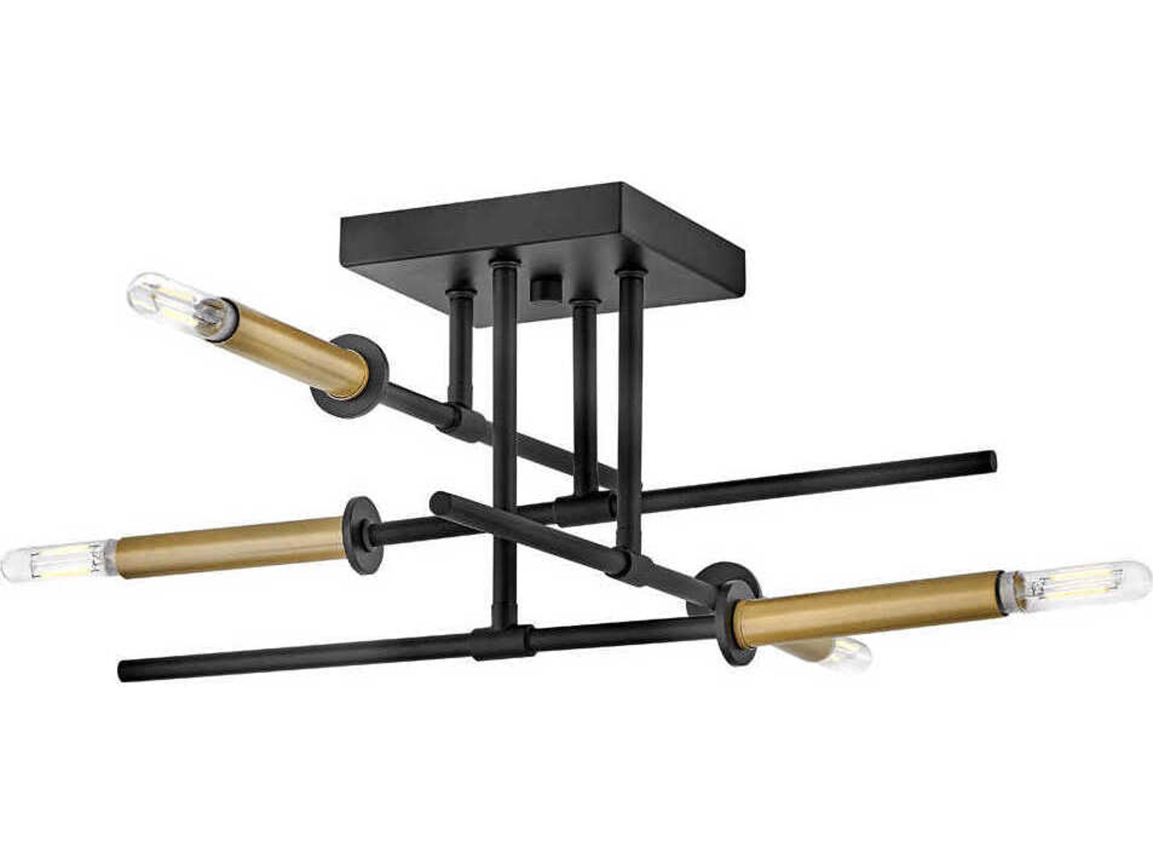 Lark Living Hux 4-Light Black Lacquered Brass Tiered Semi Flush Mount