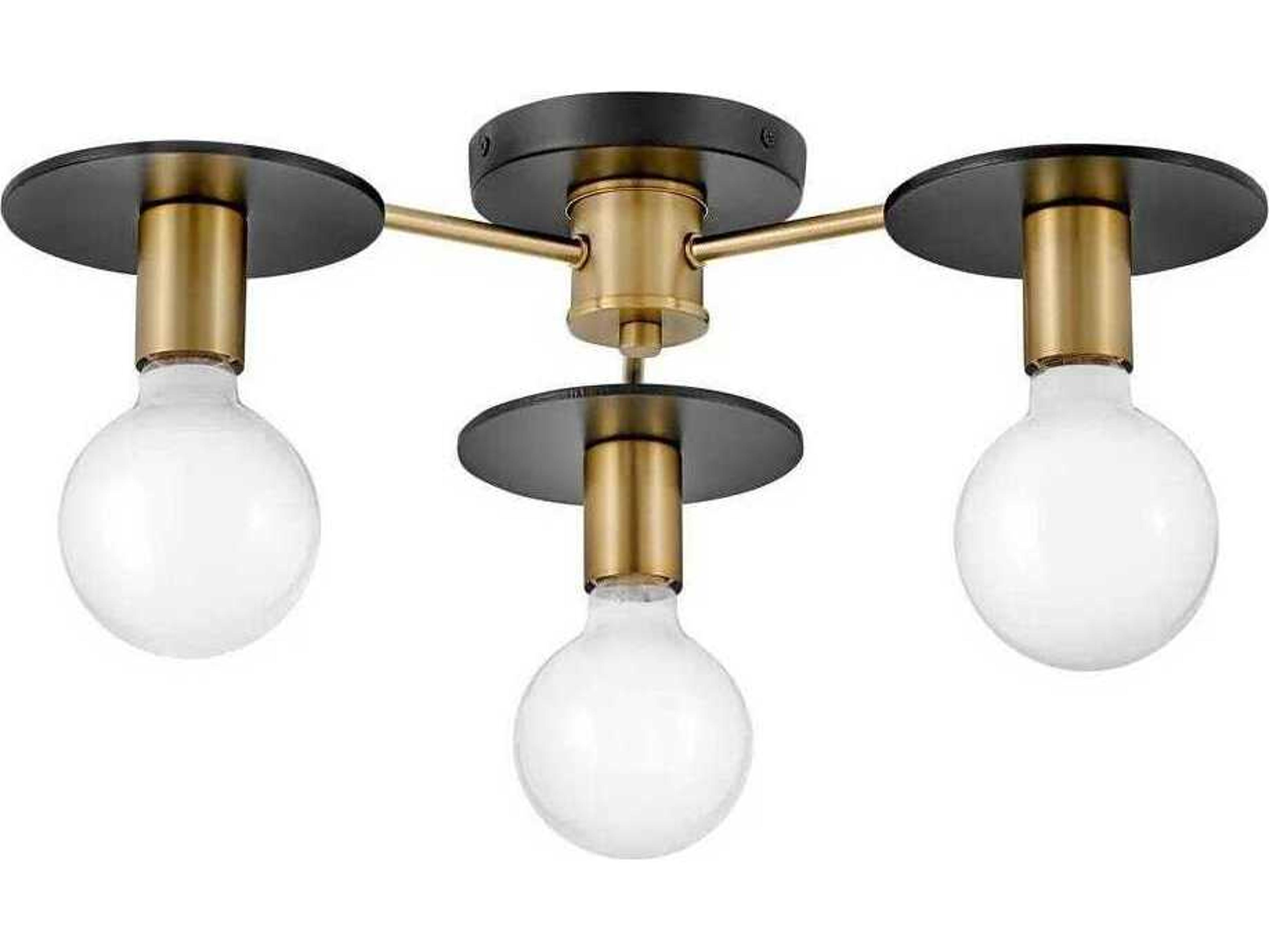 Lark Living Bobbie 3-Light Lacquered Brass Black Semi Flush Mount