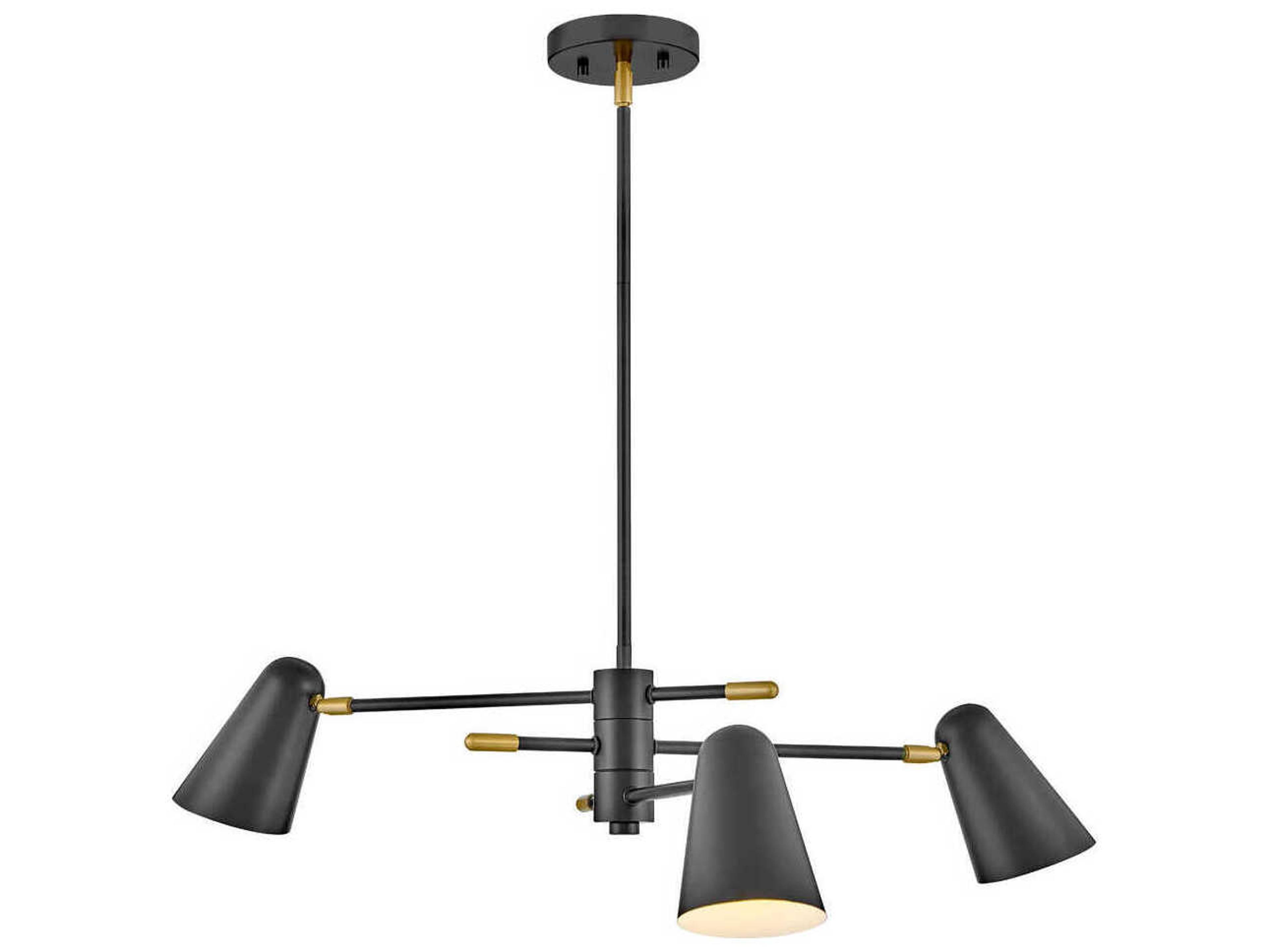 Birdie 3-Light Black Lacquered Brass Chandelier