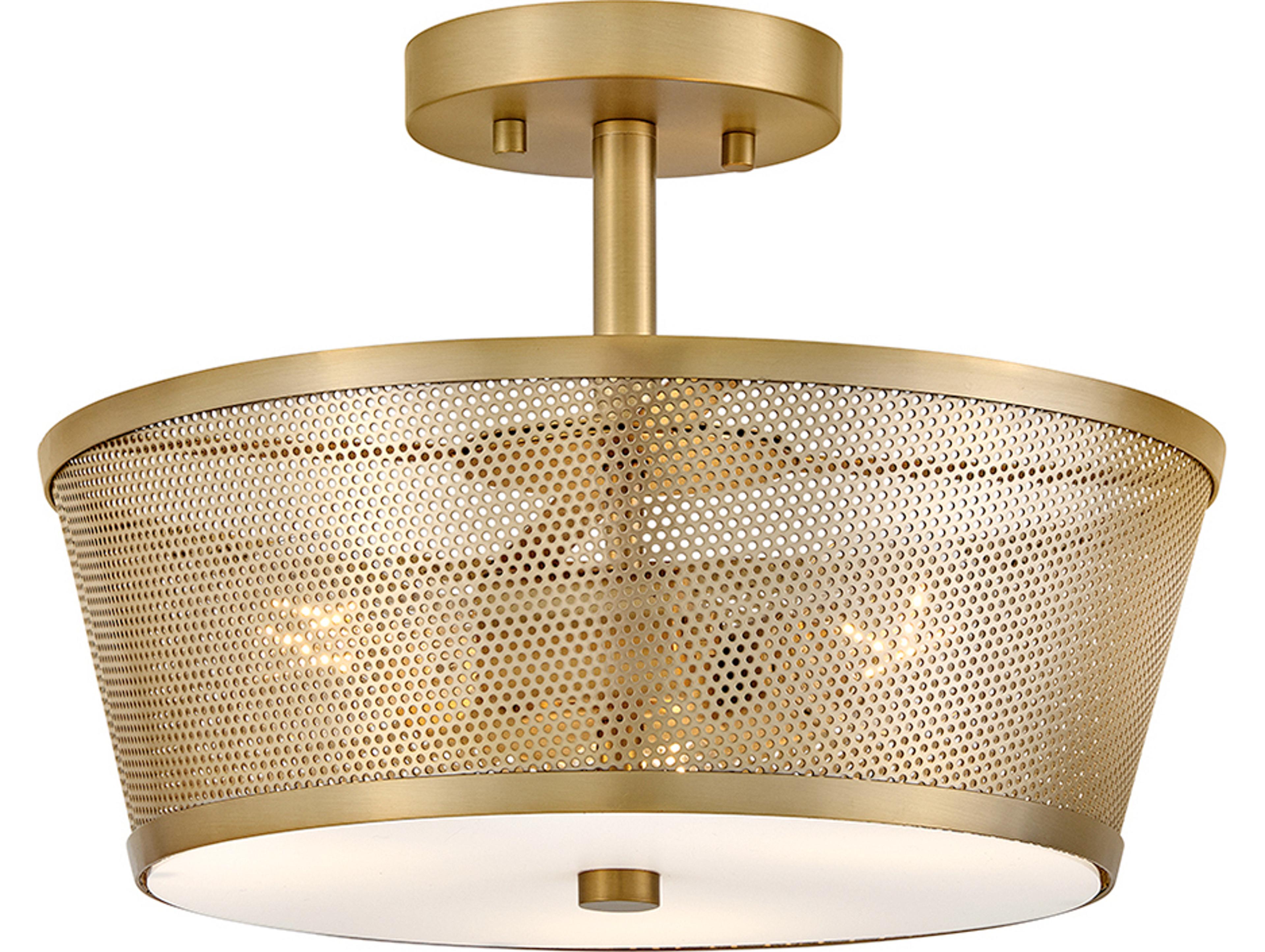 Lark Living Cash 3-Light Lacquered Brass Drum Semi Flush Mount