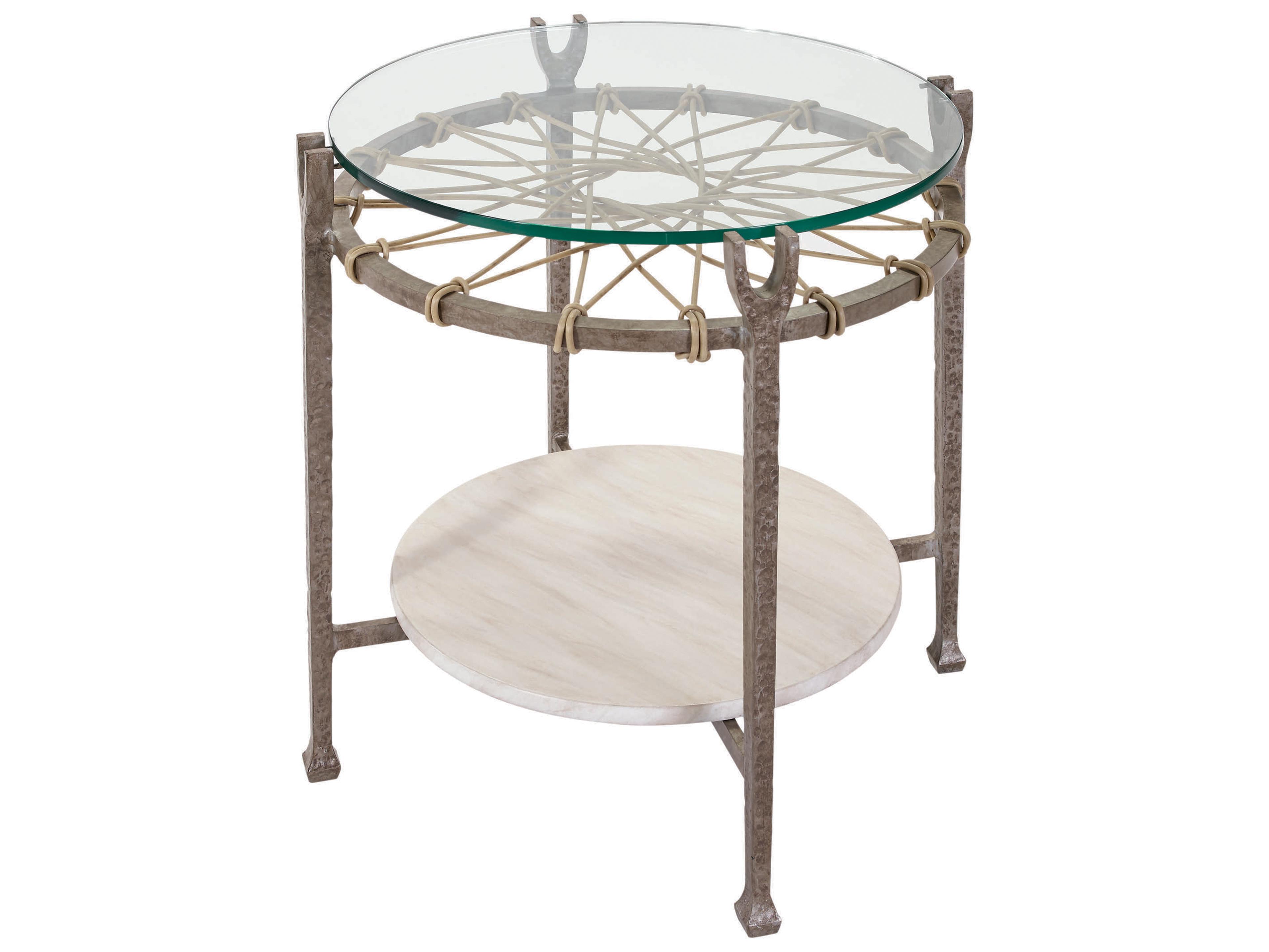 Lane Venture Hemingway Hammered Gunmetal Aluminum Round Glass Top Accent Table