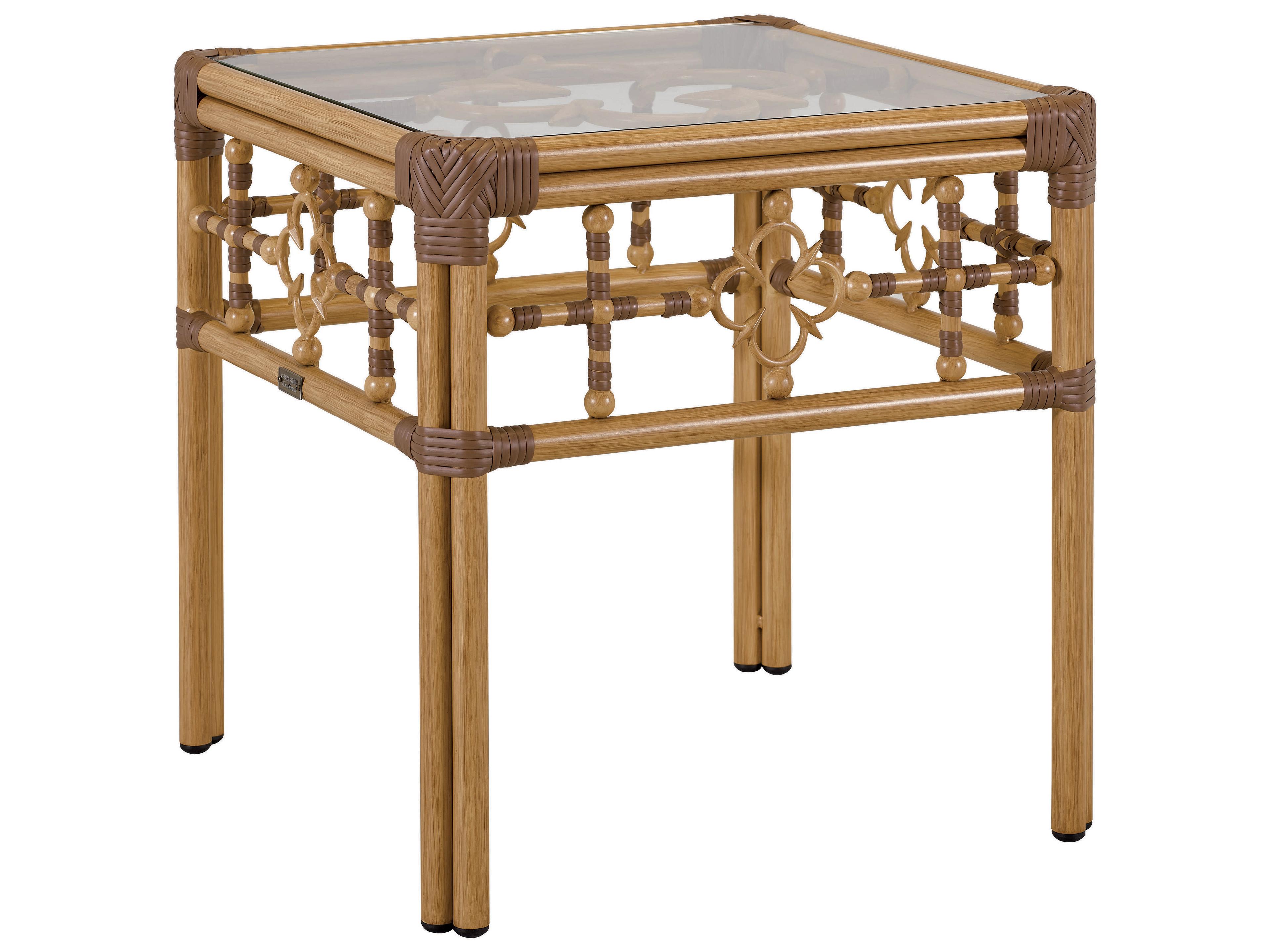 Lane Venture Mimi By Celerie Kemble Raffia Aluminum Square Glass Top Outdoor Patio End Table