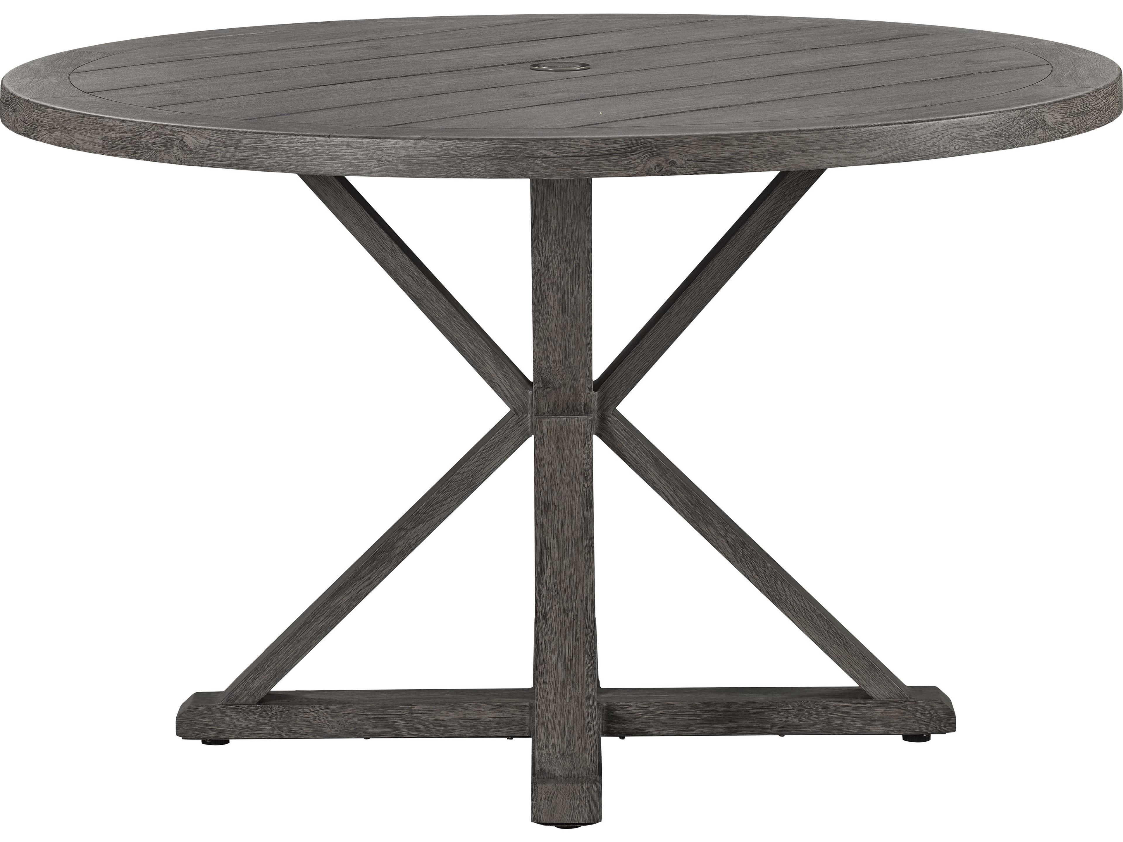 Lane Venture Mystic Harbor French Grey Wood Grain Aluminum Round Outdoor Dining Table with Umbrella Hole