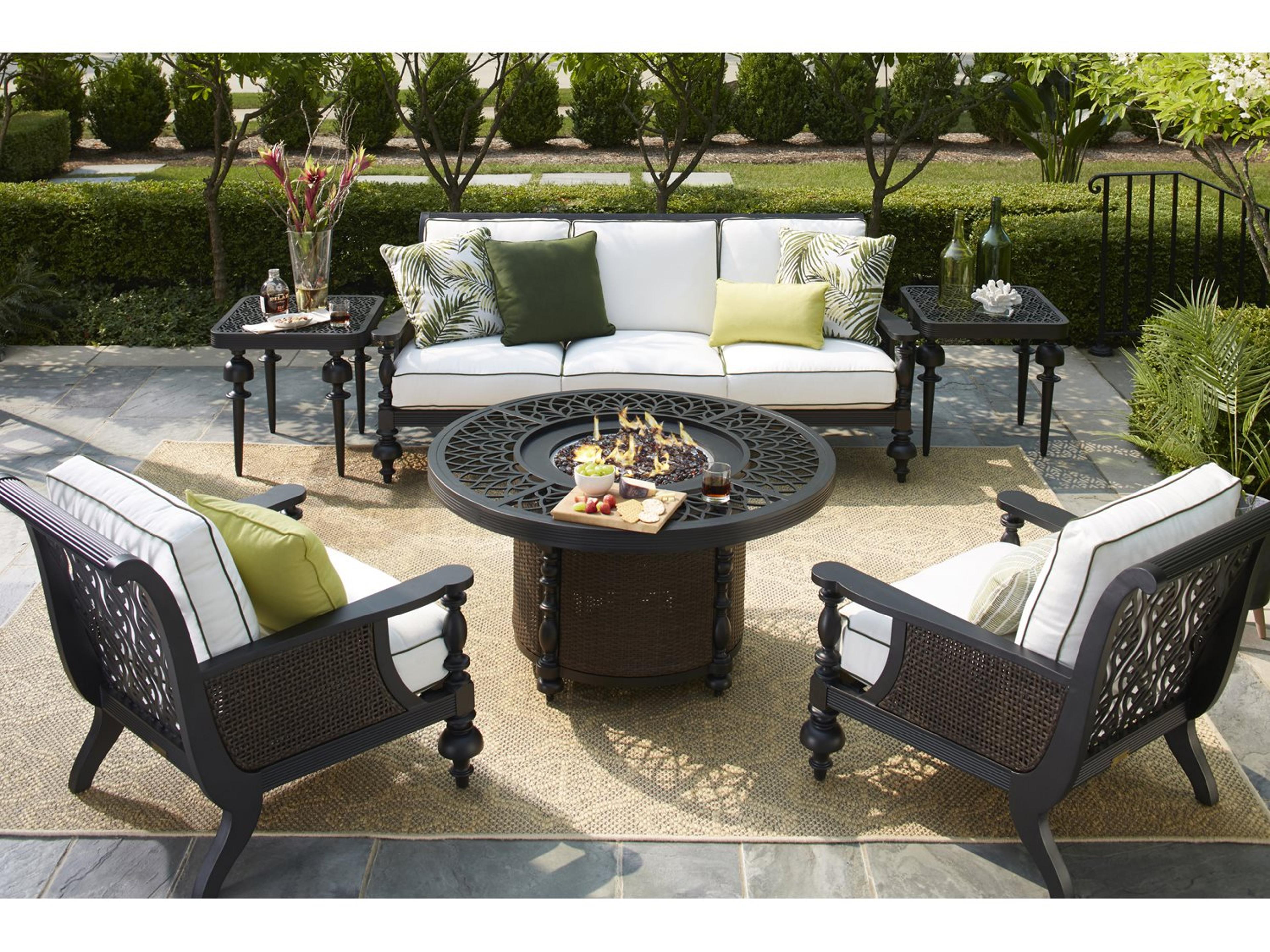 Lane Venture Hemingway Plantation Cast Aluminum Fire Pit Outdoor Patio Lounge Set