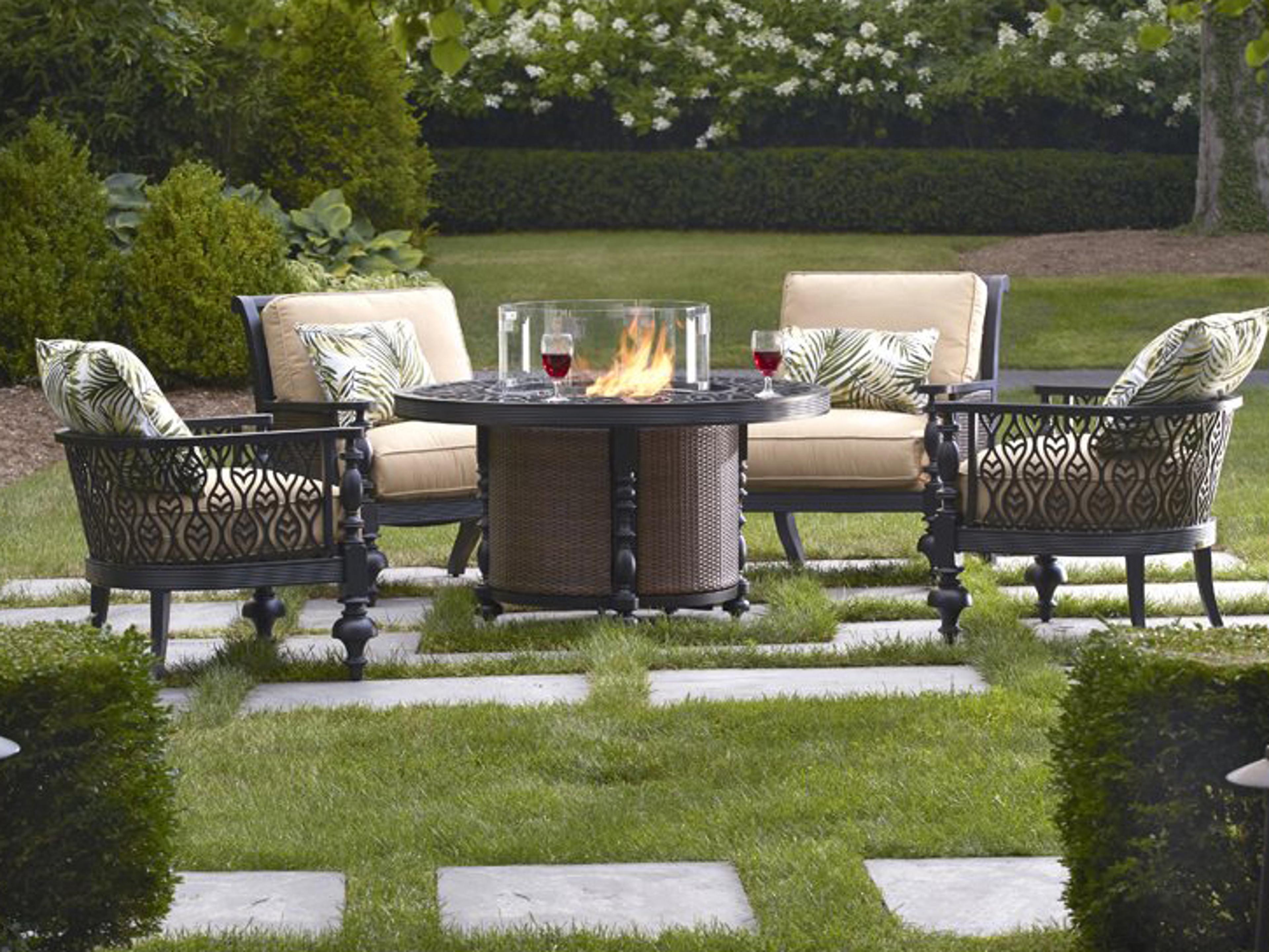 Lane Venture Hemingway Plantation Cast Aluminum Fire Pit Patio Lounge Set