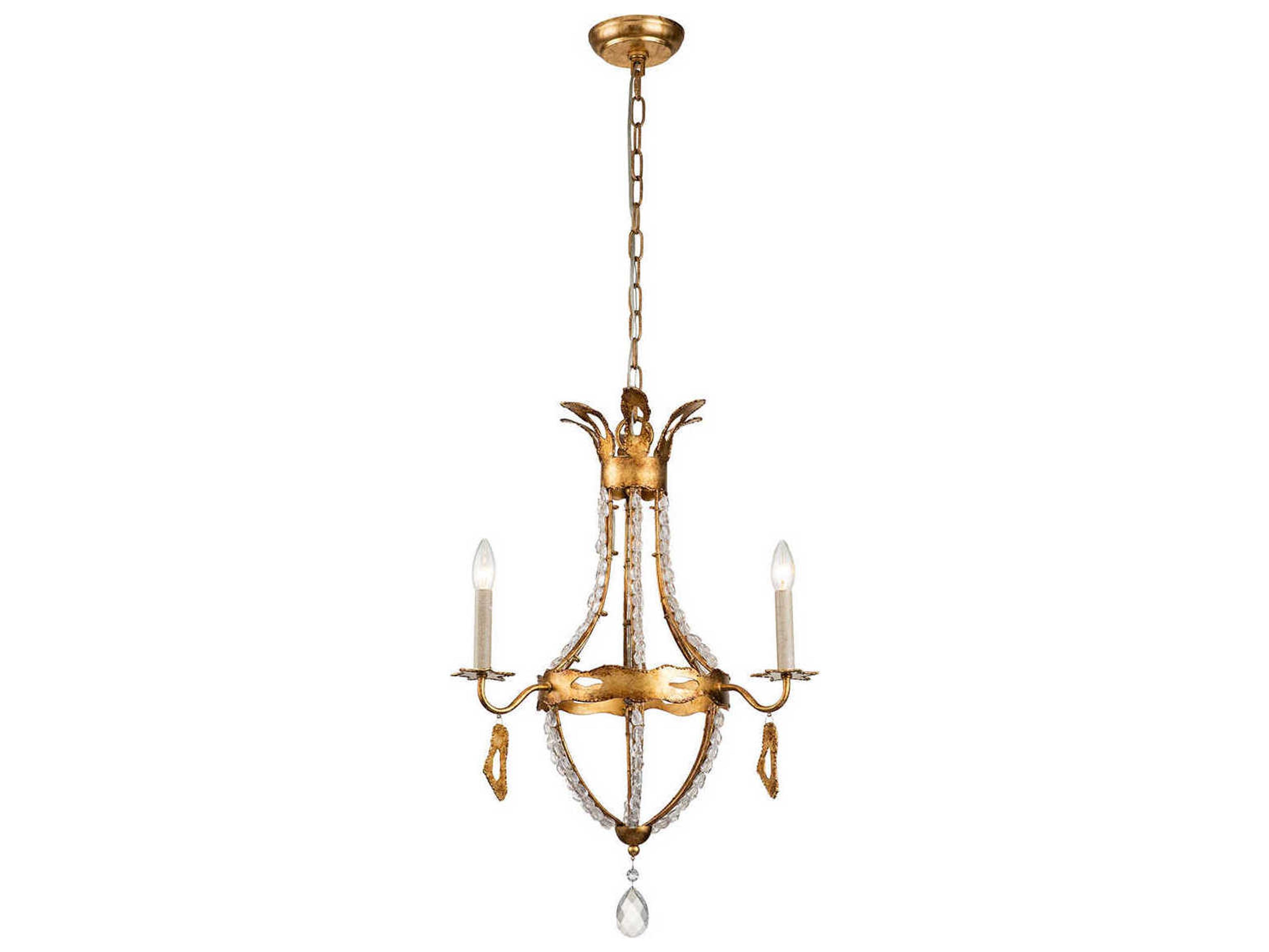 Lucas McKearn Monteleone 3-Light Gold Leaf Antique Crystal Glass Candelabra Chandelier