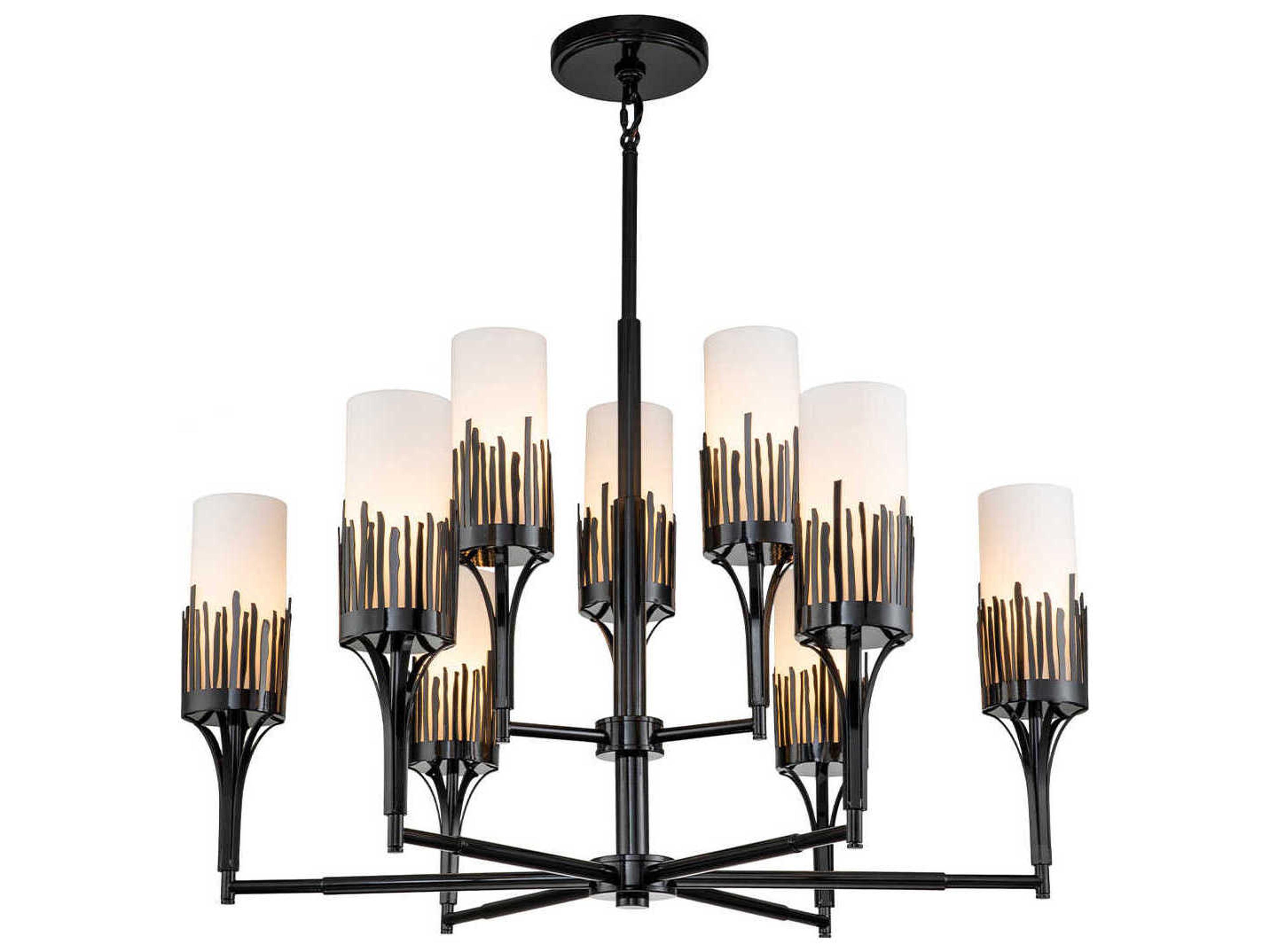 Lucas McKearn Sawgrass 9-Light Matte Black Glass Cylinder Chandelier