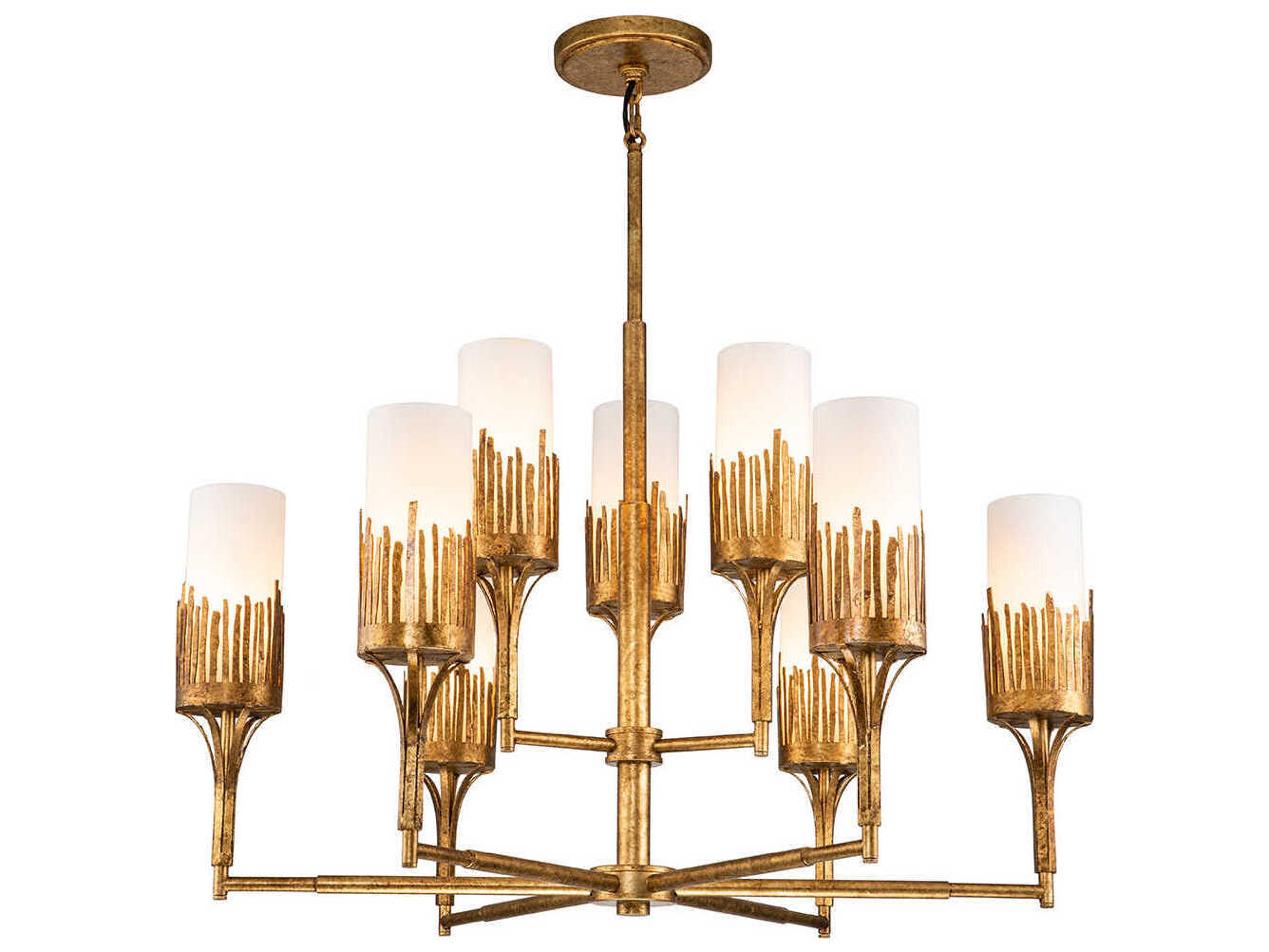 Lucas McKearn Sawgrass 9-Light Gold Leaf Glass Cylinder Chandelier