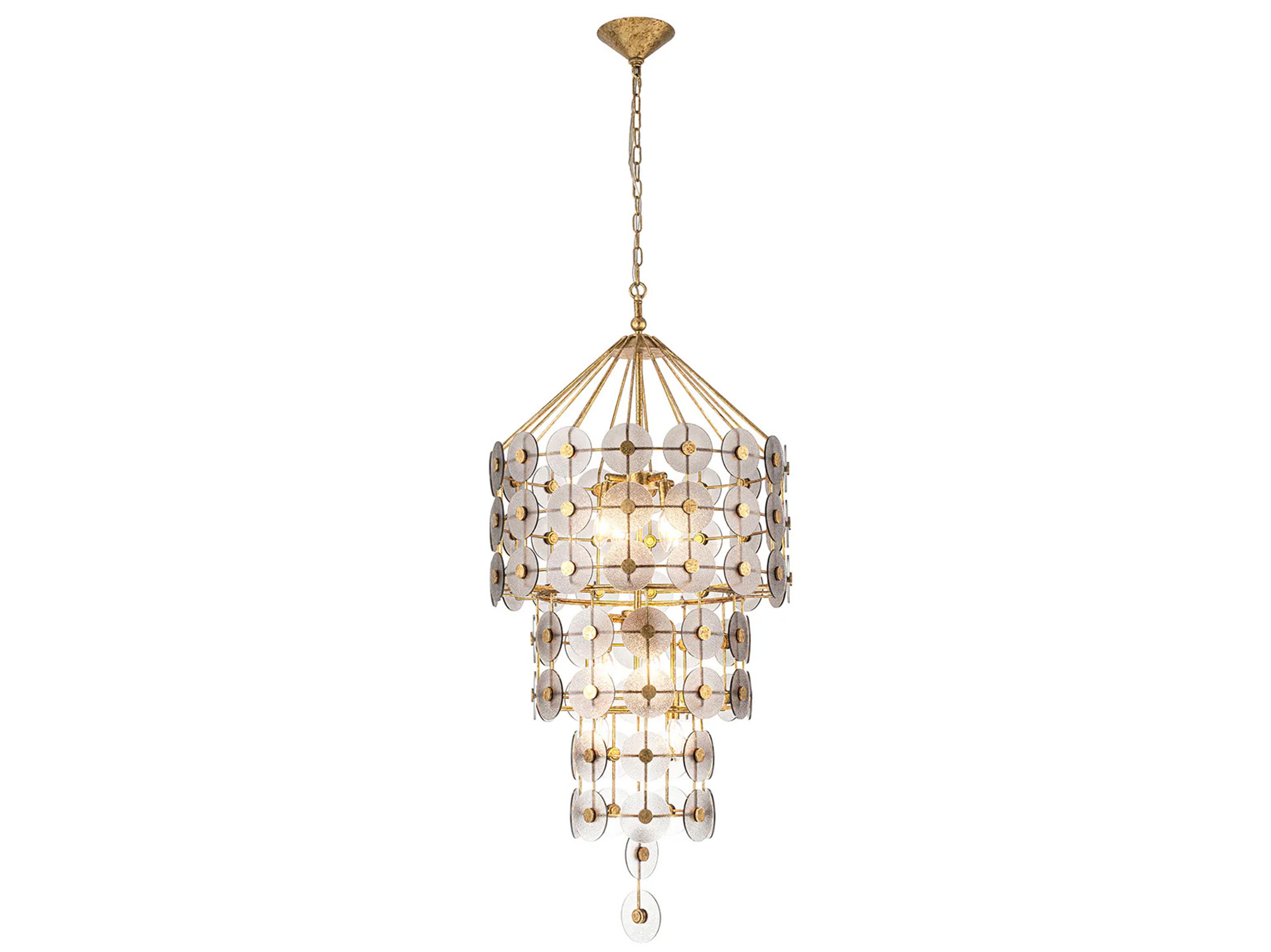 Lucas McKearn Meridian 9-Light Distressed Gold Tiered Pendant