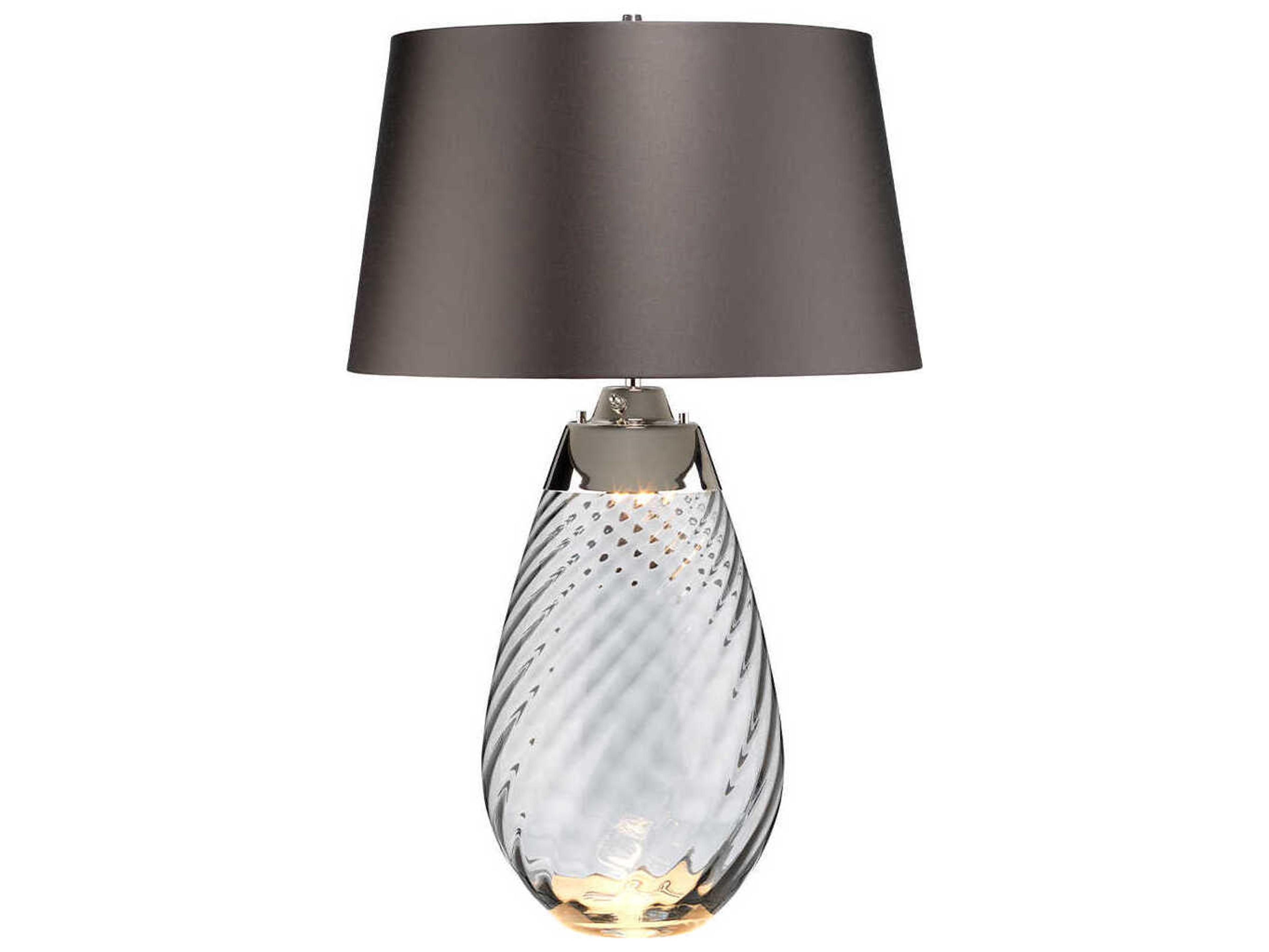 Lucas McKearn Lena Smoke Slate Satin With Silver Laminate Lining Gray Glass Buffet Lamp with Shade
