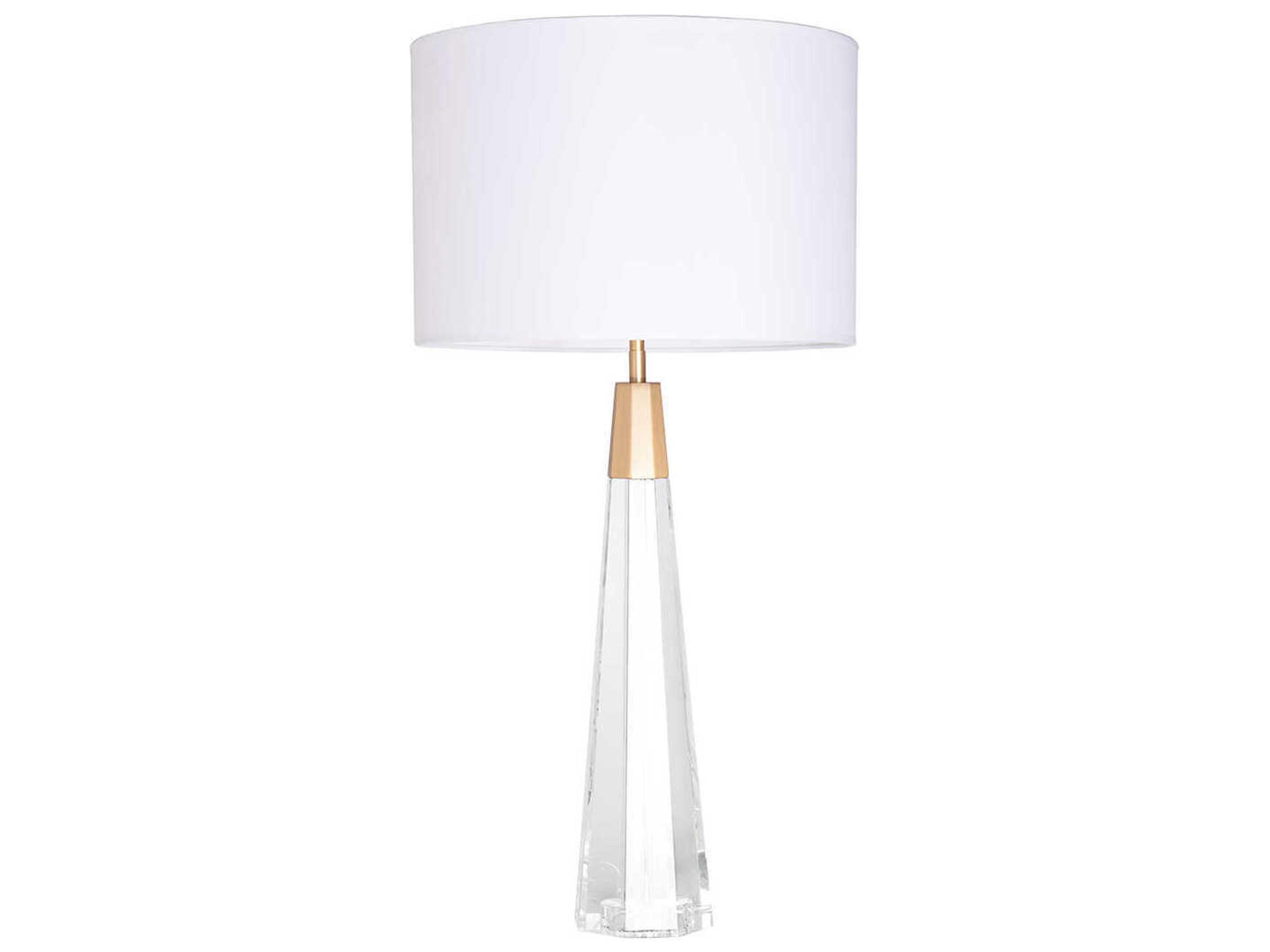 Lucas McKearn Monroe Brushed Brass White Fabric Crystal Glass Buffet Lamp