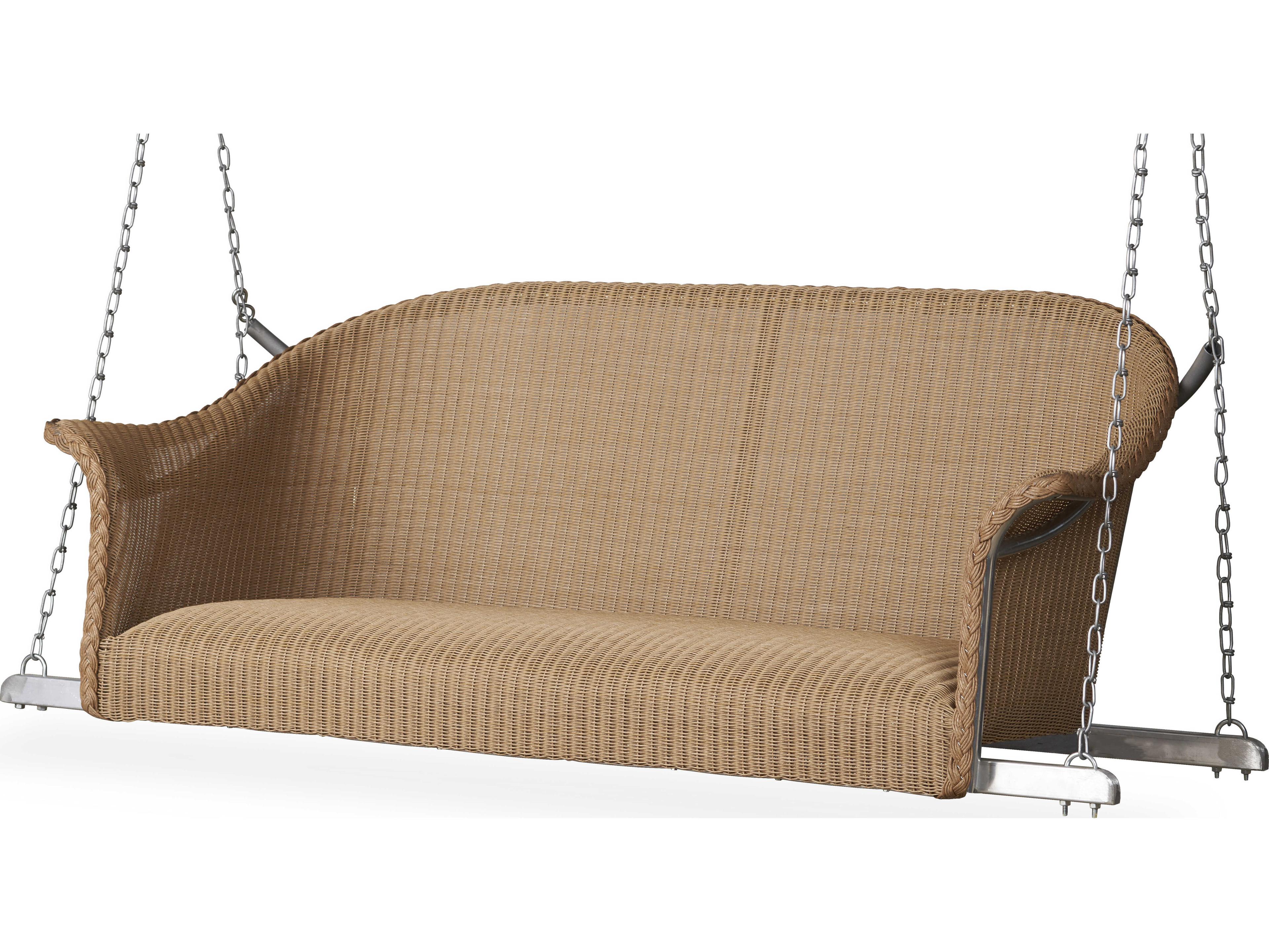 All Seasons Wicker Loveseat Patio Swing with Padded Seat