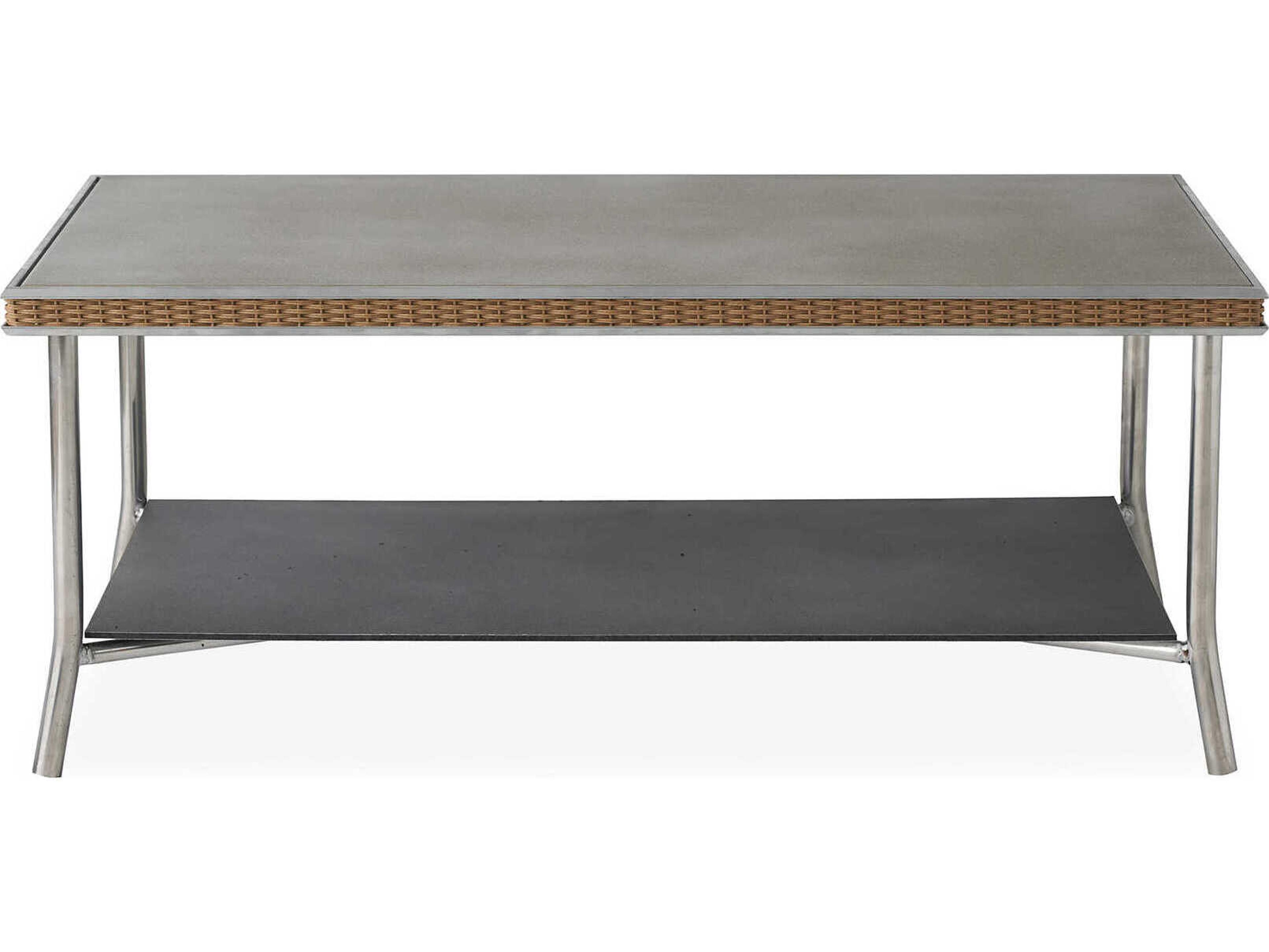 Lloyd Flanders Visions Wicker Rectangular Taupe Glass Top Outdoor Coffee Table