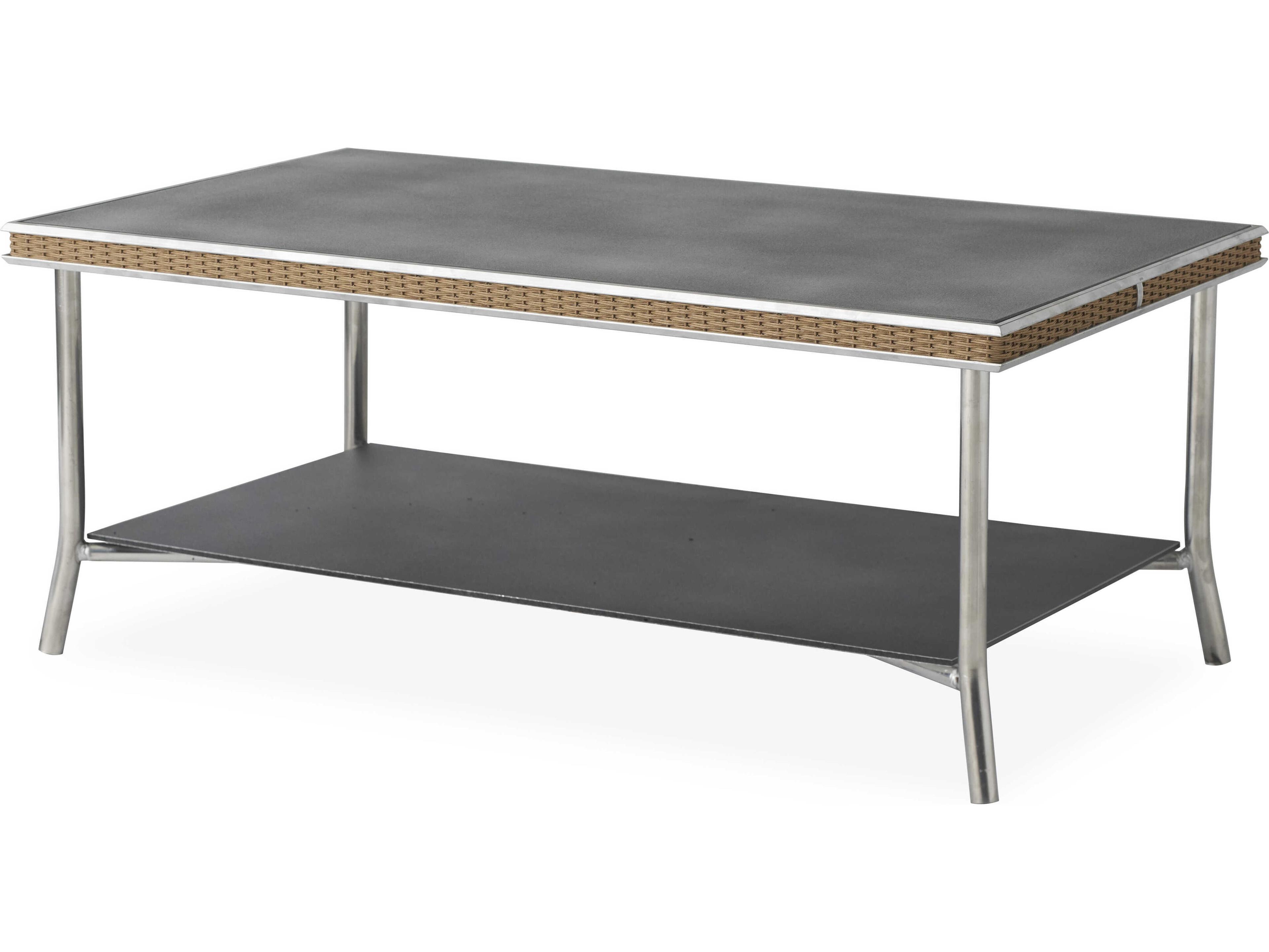 Lloyd Flanders Visions Wicker Rectangular Charcoal Glass Top Outdoor Patio Coffee Table