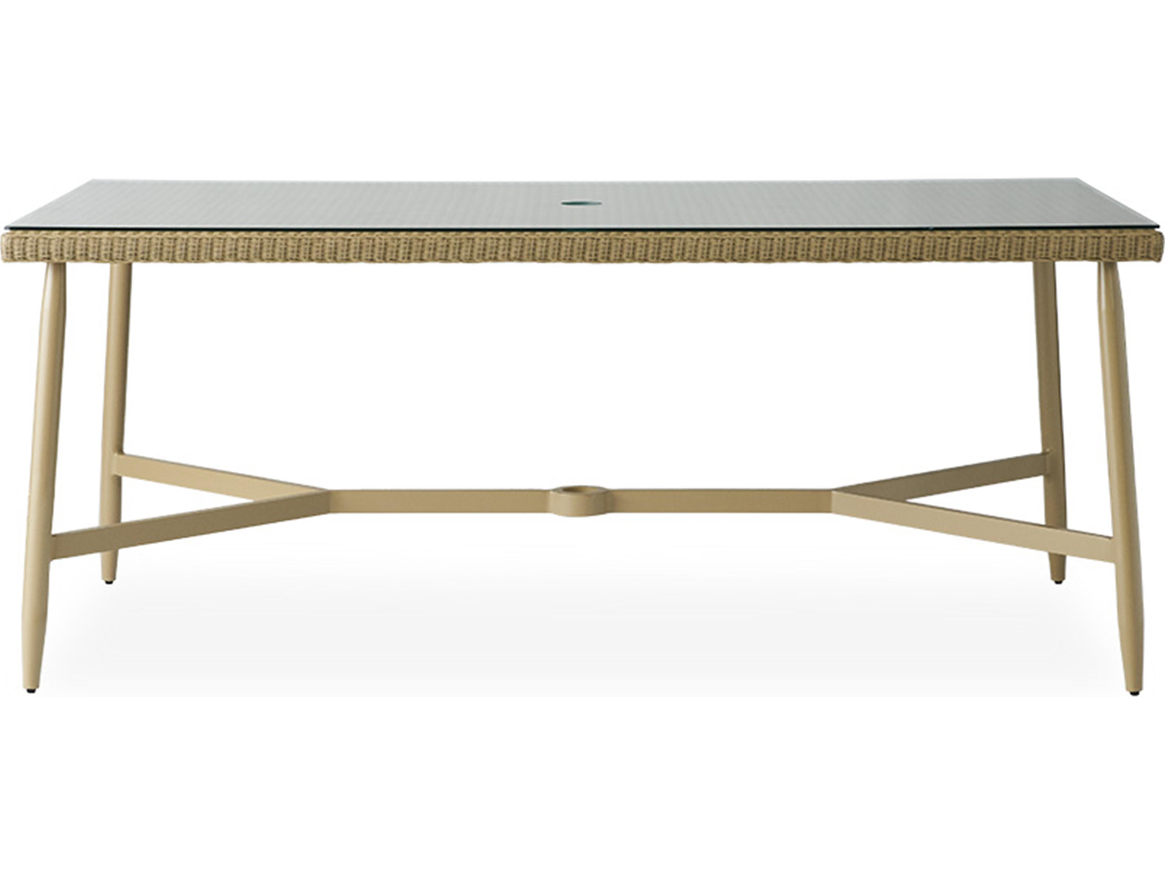 Lloyd Flanders Fairview Wicker Rectangular Glass Top Outdoor Dining Table with Umbrella Hole