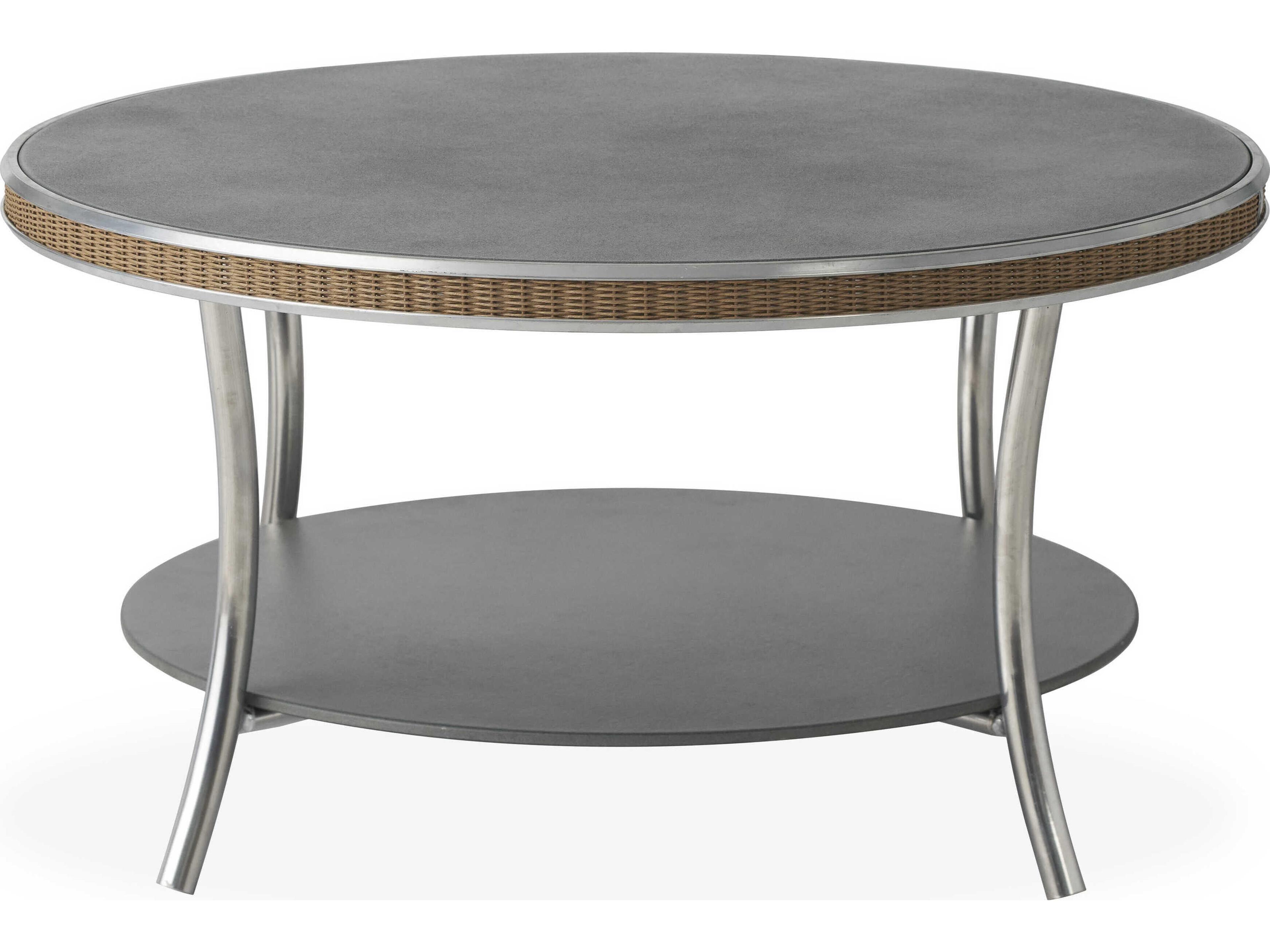 Lloyd Flanders Essence Wicker Round Charcoal Glass Top Patio Coffee Table