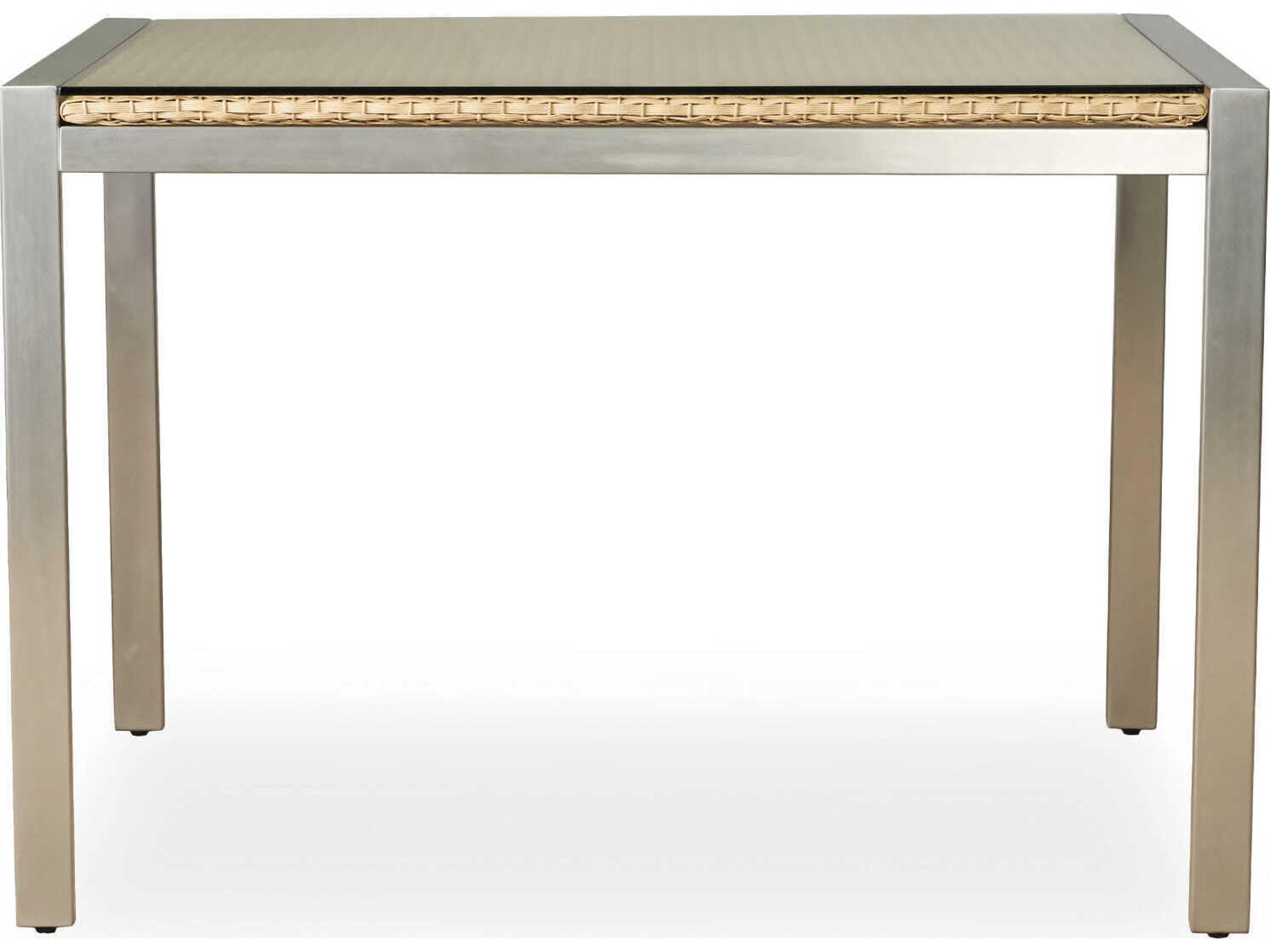 Lloyd Flanders Elements Steel Wicker Square Lay-On Glass Top Outdoor Patio Dining Table