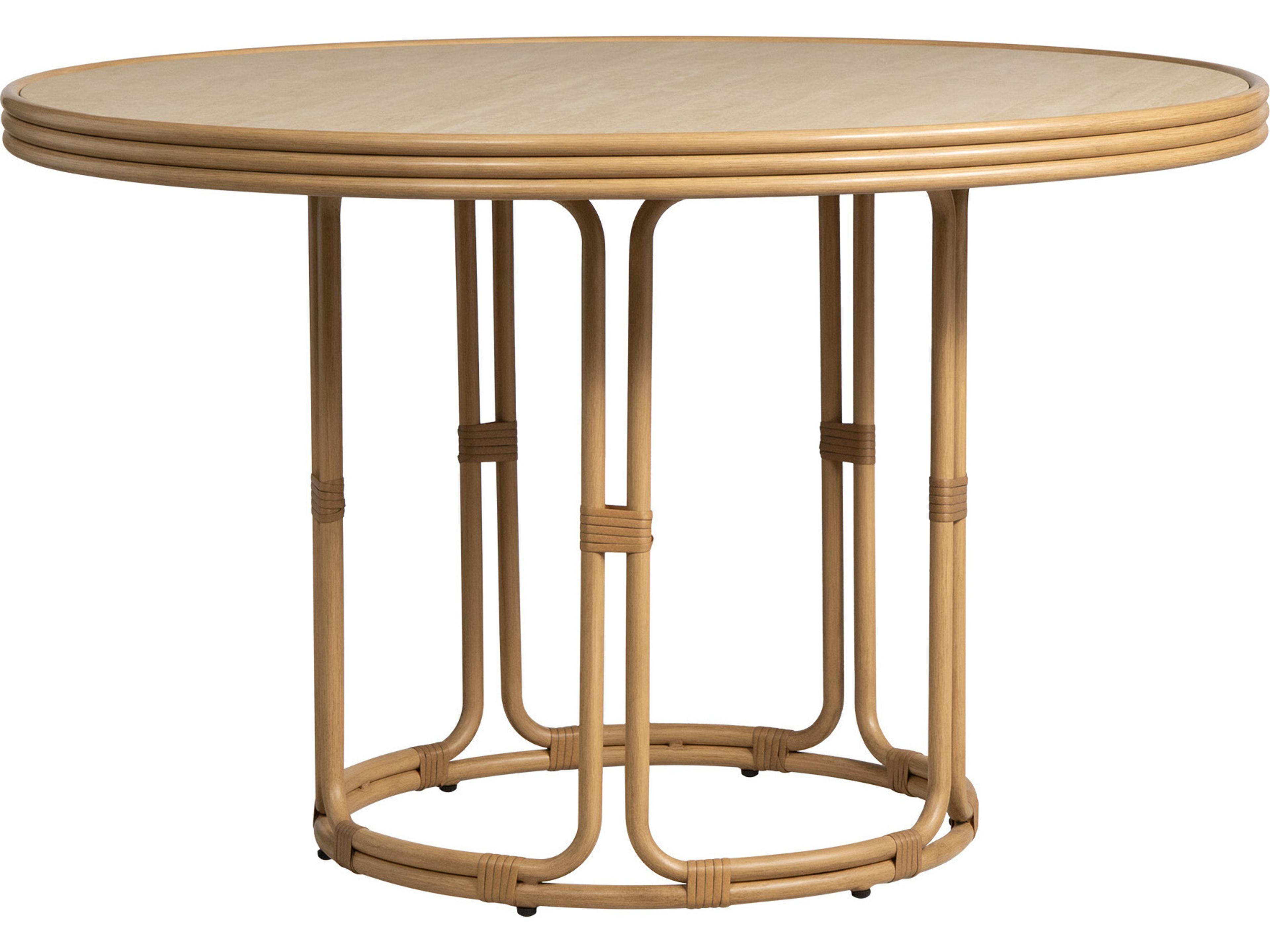 Lloyd Flanders Riviera 48” Round Dining Table with Natural Travertine Top