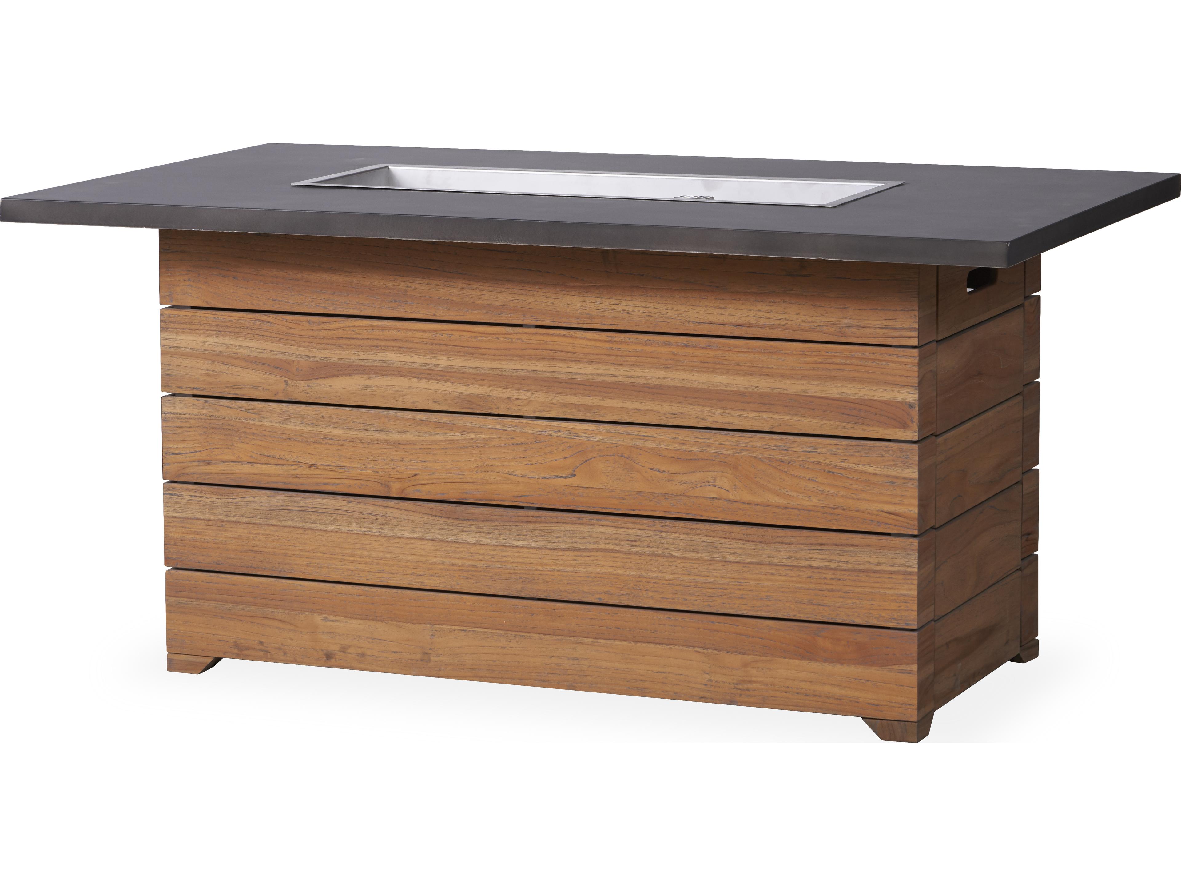 Lloyd Flanders Teak Antique Gray Rectangular Faux Concrete Top Fire Fit Table