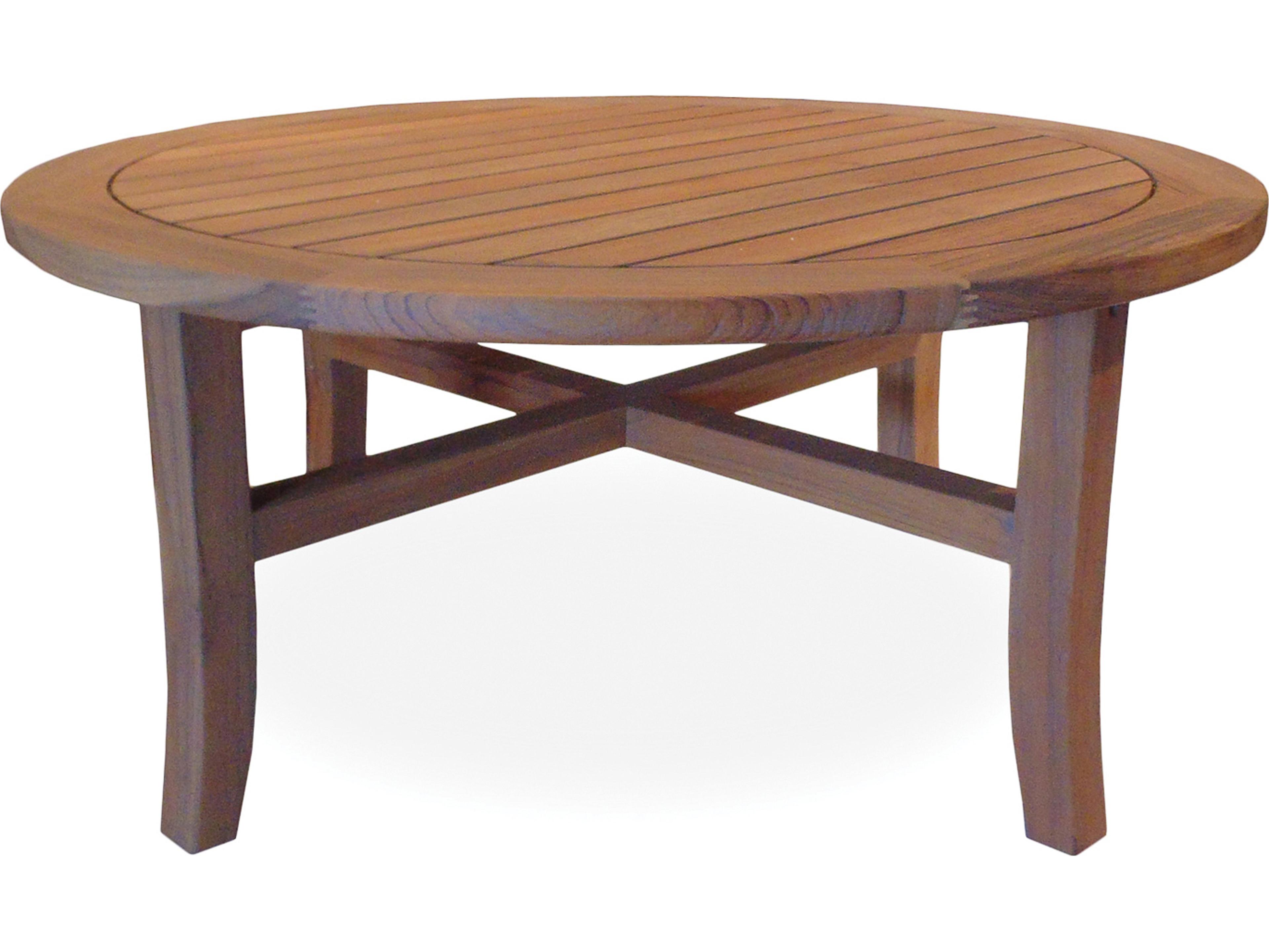 Lloyd Flanders Teak Round Tapered Leg Outdoor Coffee Table