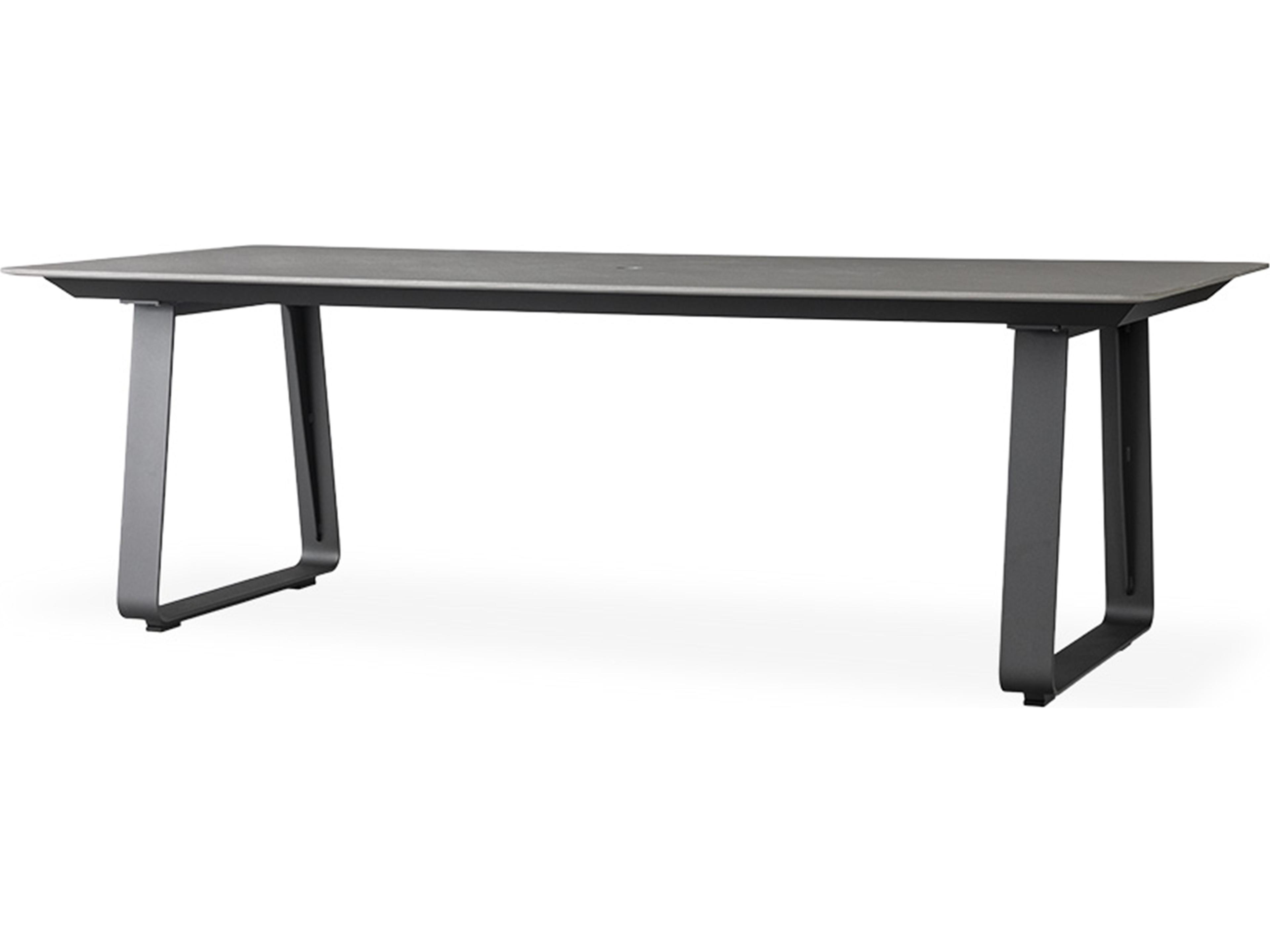 Lloyd Flanders Universal Accessories Aluminum Rectangular Light Gray Corian Top Outdoor Patio Dining Table with Umbrella Hole