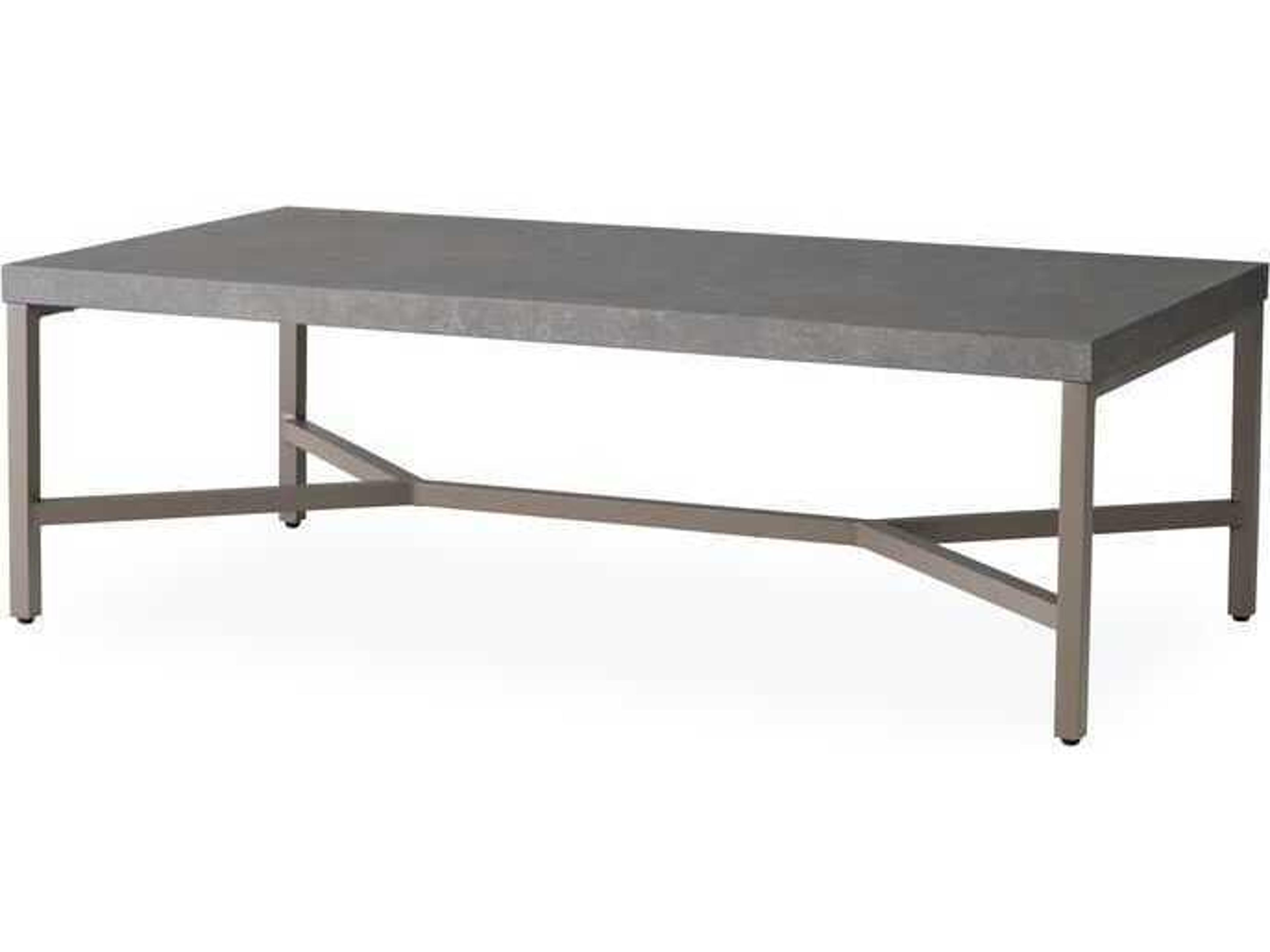 Lloyd Flanders Universal Accessories Aluminum Rectangular Cocktail Table with Matte Taupe frame and Gray Ceramic top