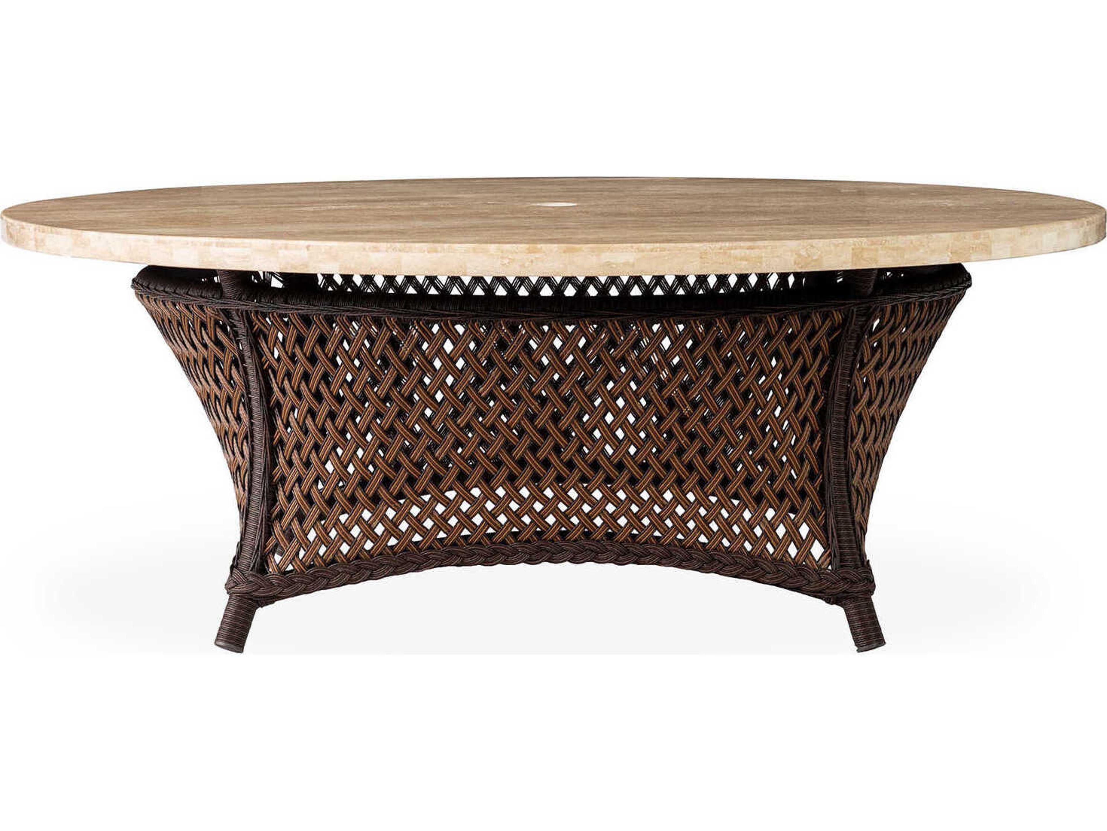 Lloyd Flanders Grand Traverse Wicker Round Stone Top Outdoor Chat Table