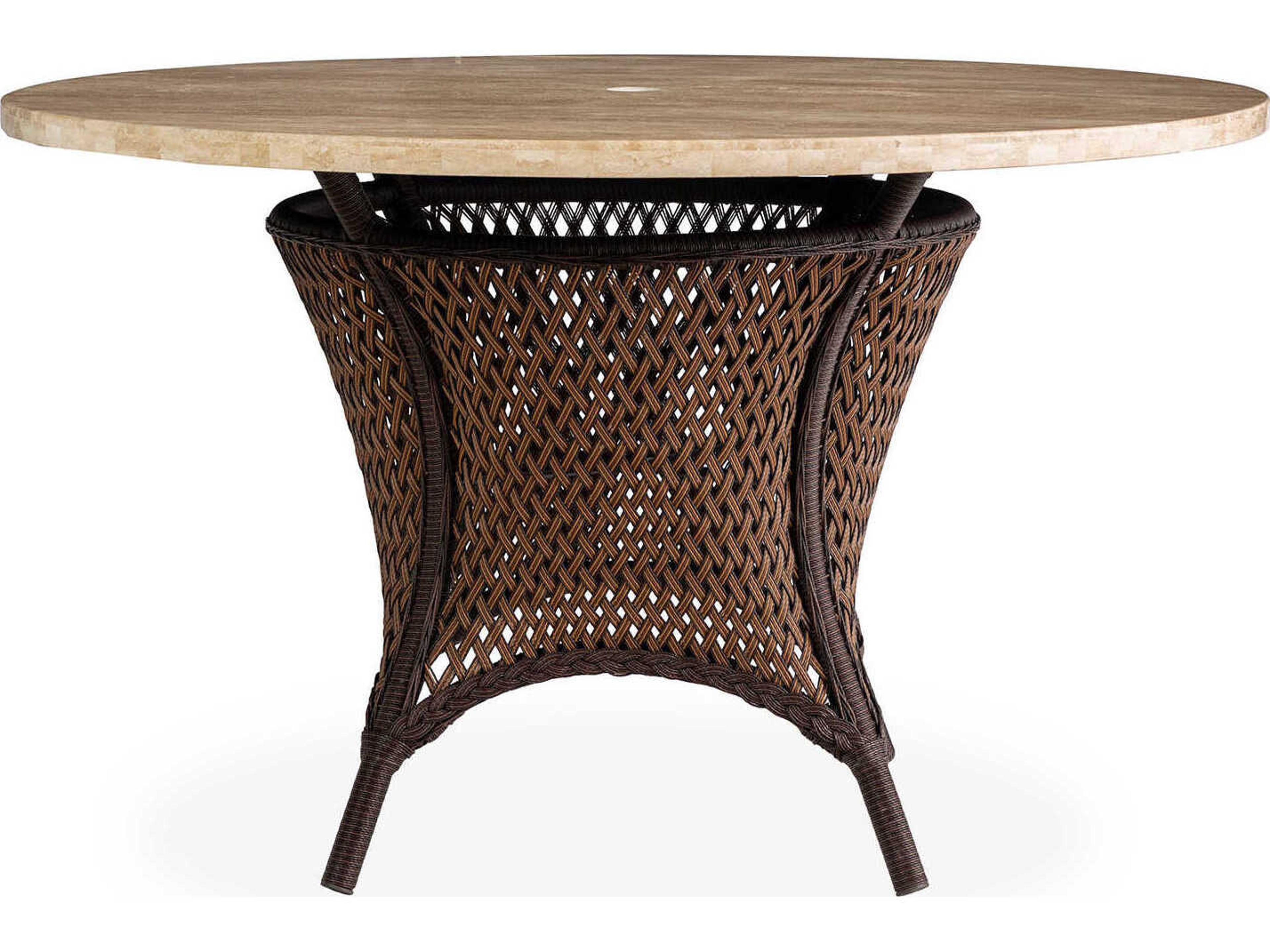 Lloyd Flanders Grand Traverse Wicker Round Stone Top Outdoor Dining Table