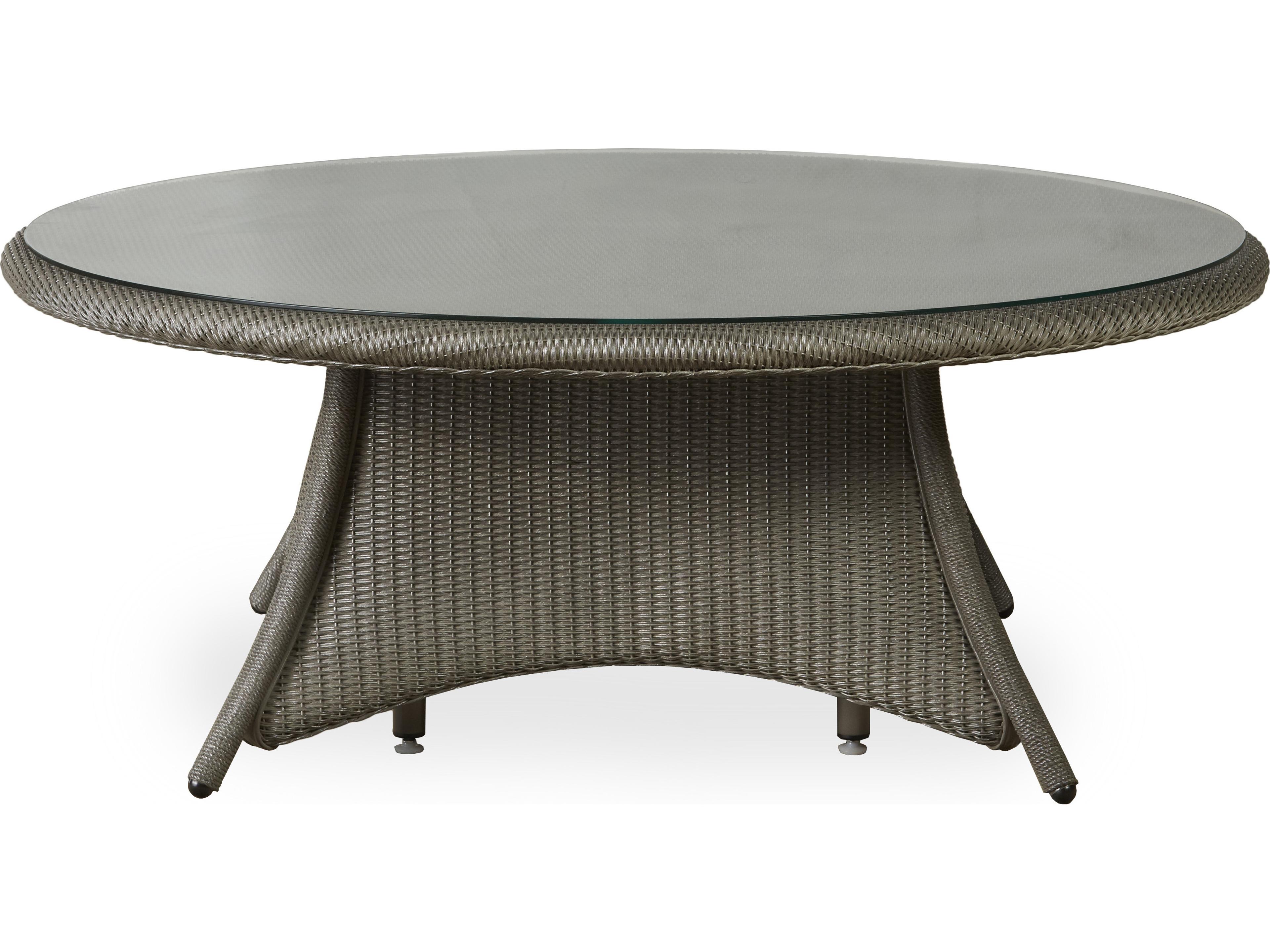Lloyd Flanders Occasional Wicker Round Glass Top Outdoor Patio Chat Table