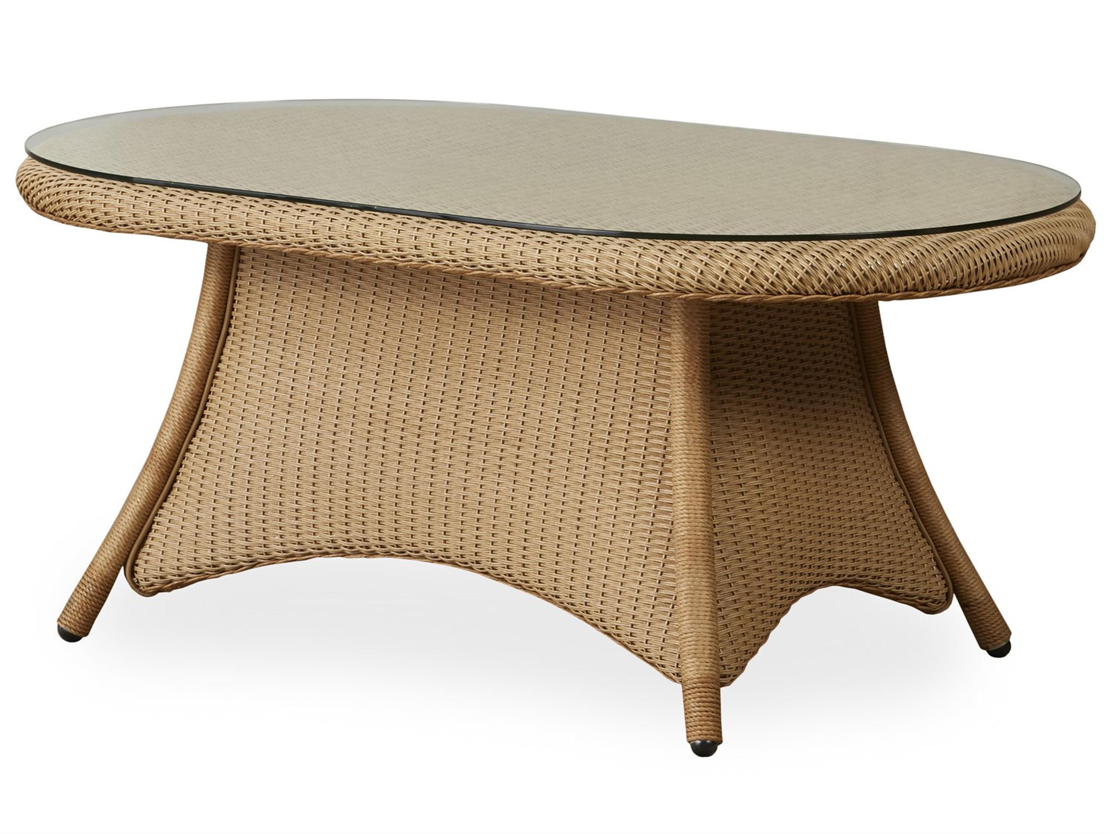 Lloyd Flanders Occasional Wicker Oval Glass Top Outdoor Coffee Table