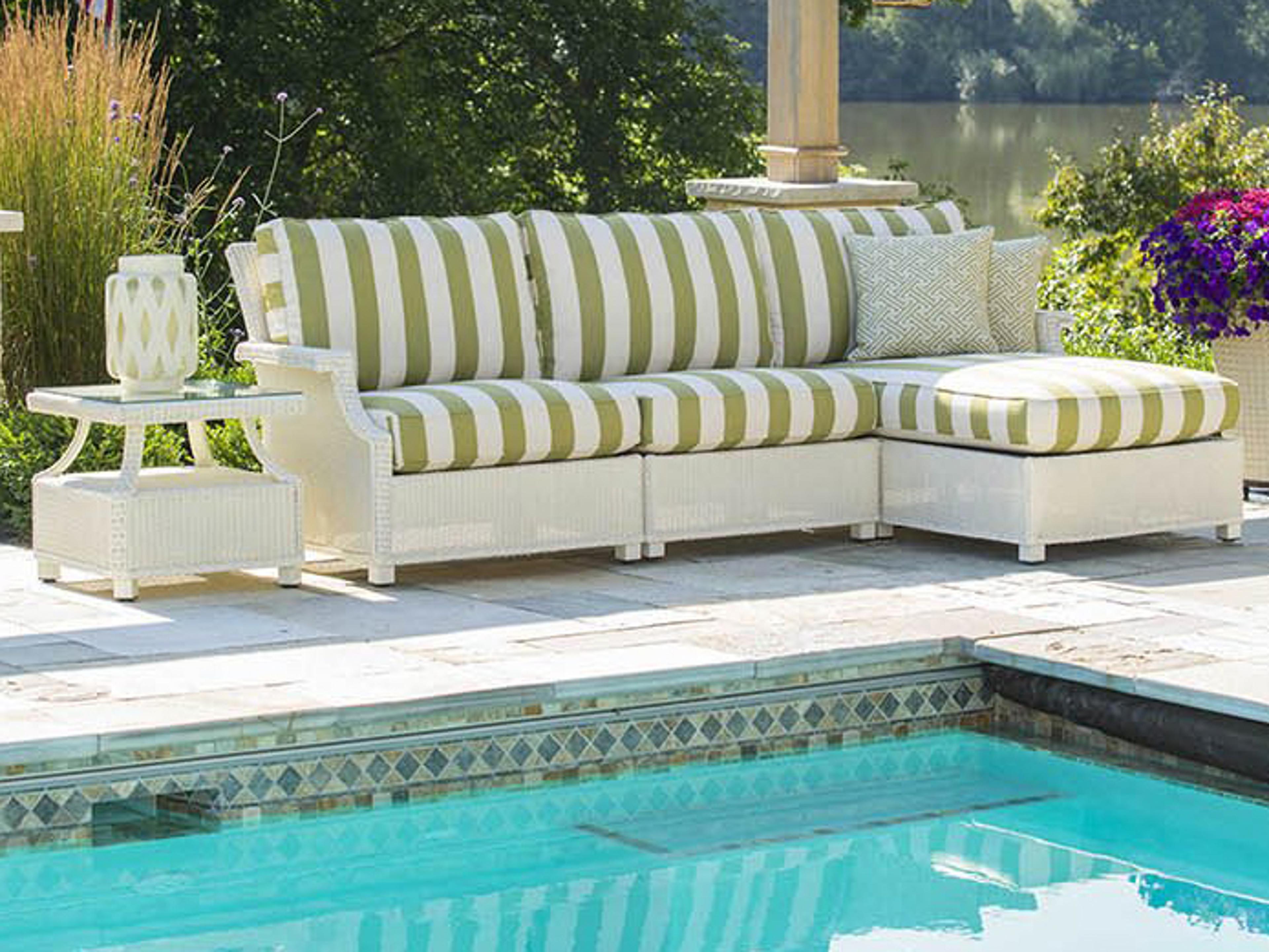 Lloyd Flanders Hamptons Wicker Cushion Sectional Outdoor Lounge Set