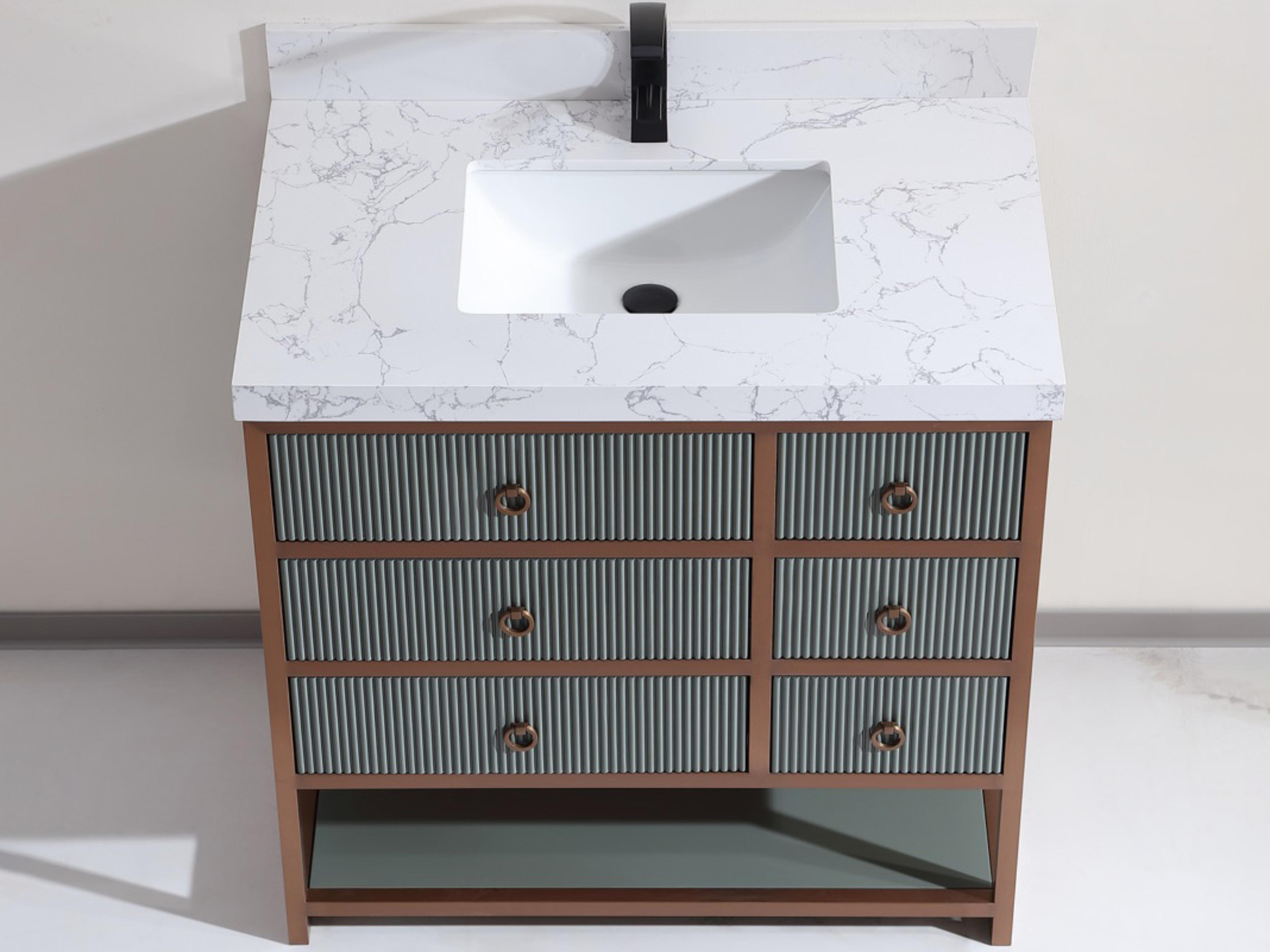 Legion Furniture Wk Series Pewter Green Vanity With White Artificial Top