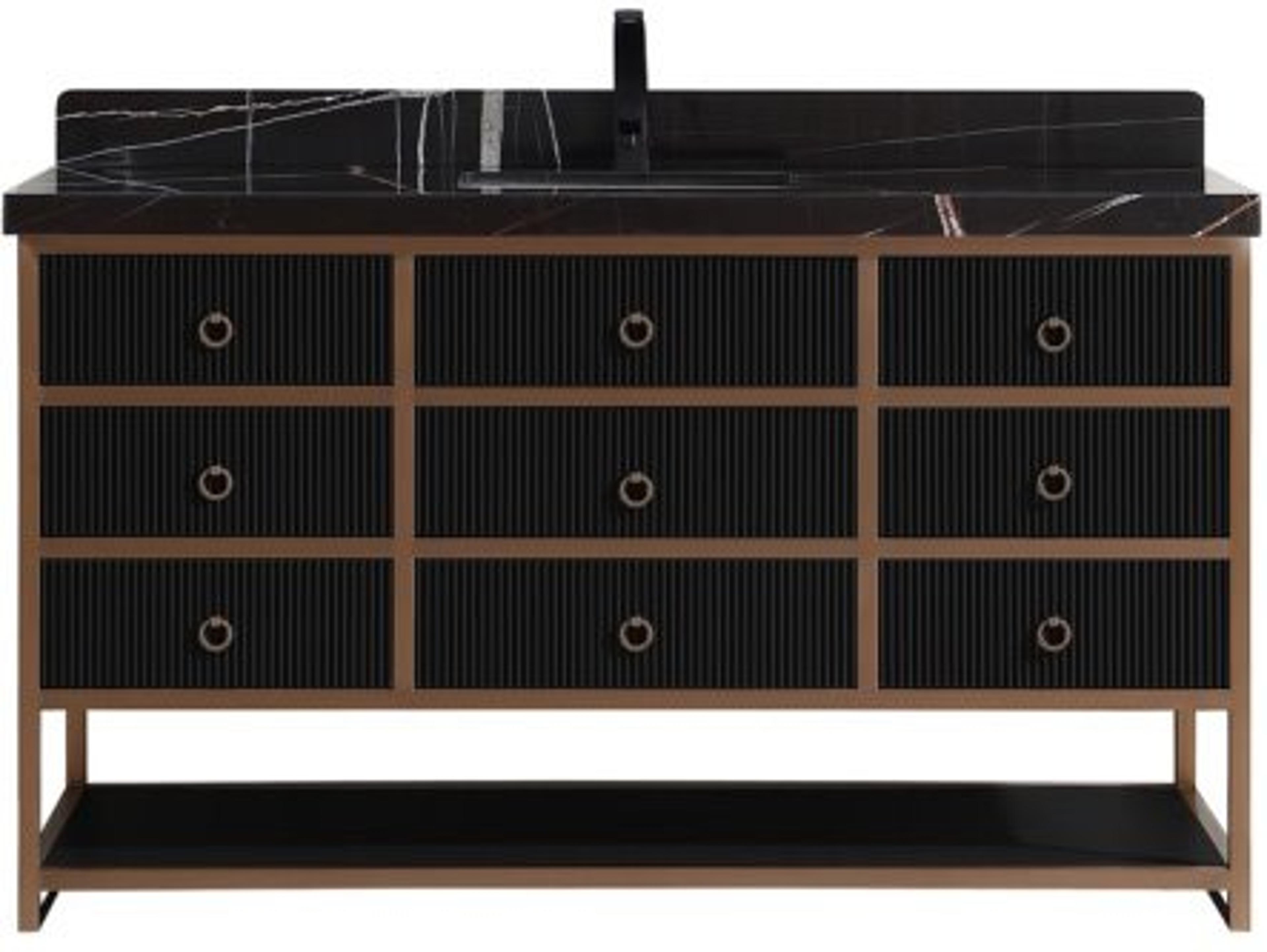 Legion Furniture Wk Series Tricorn Black Vanity With Black Natural Marble Top