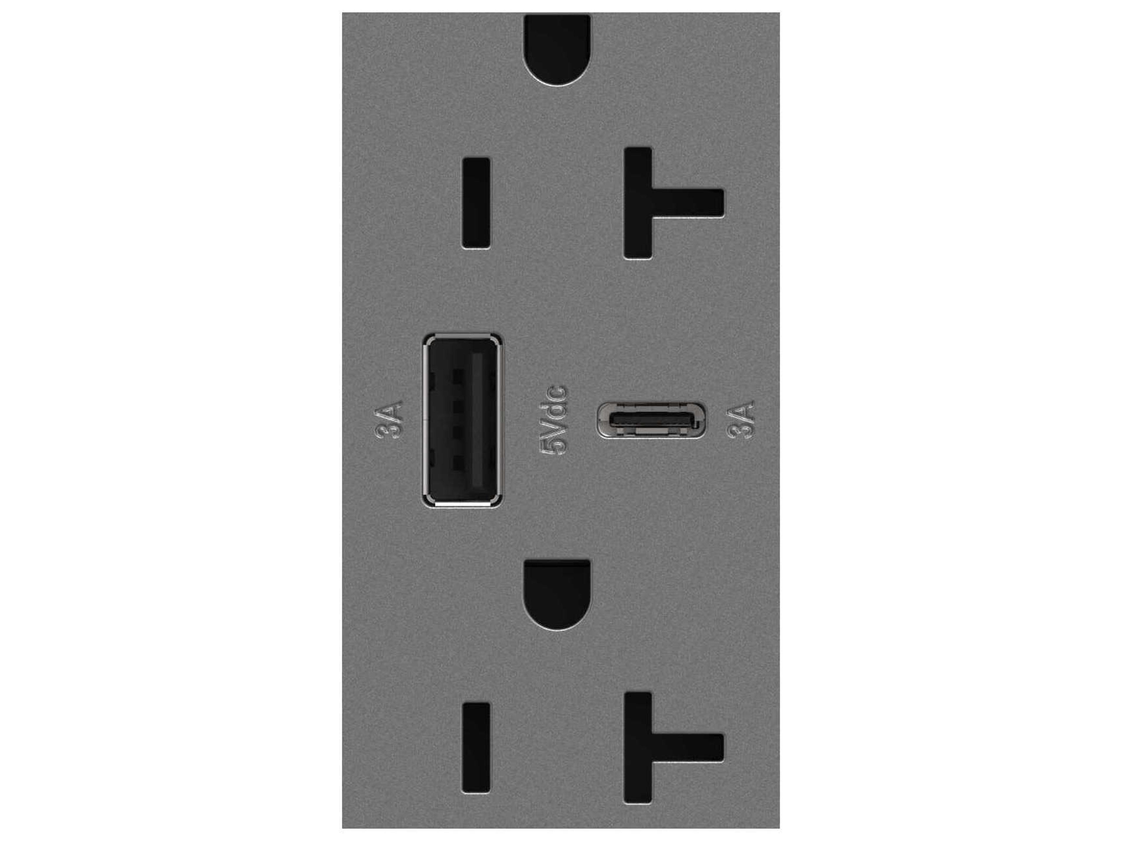 Legrand Adorne Magnesium Tamper-Resistant Ultra-Fast USB Type-A/C Outlet