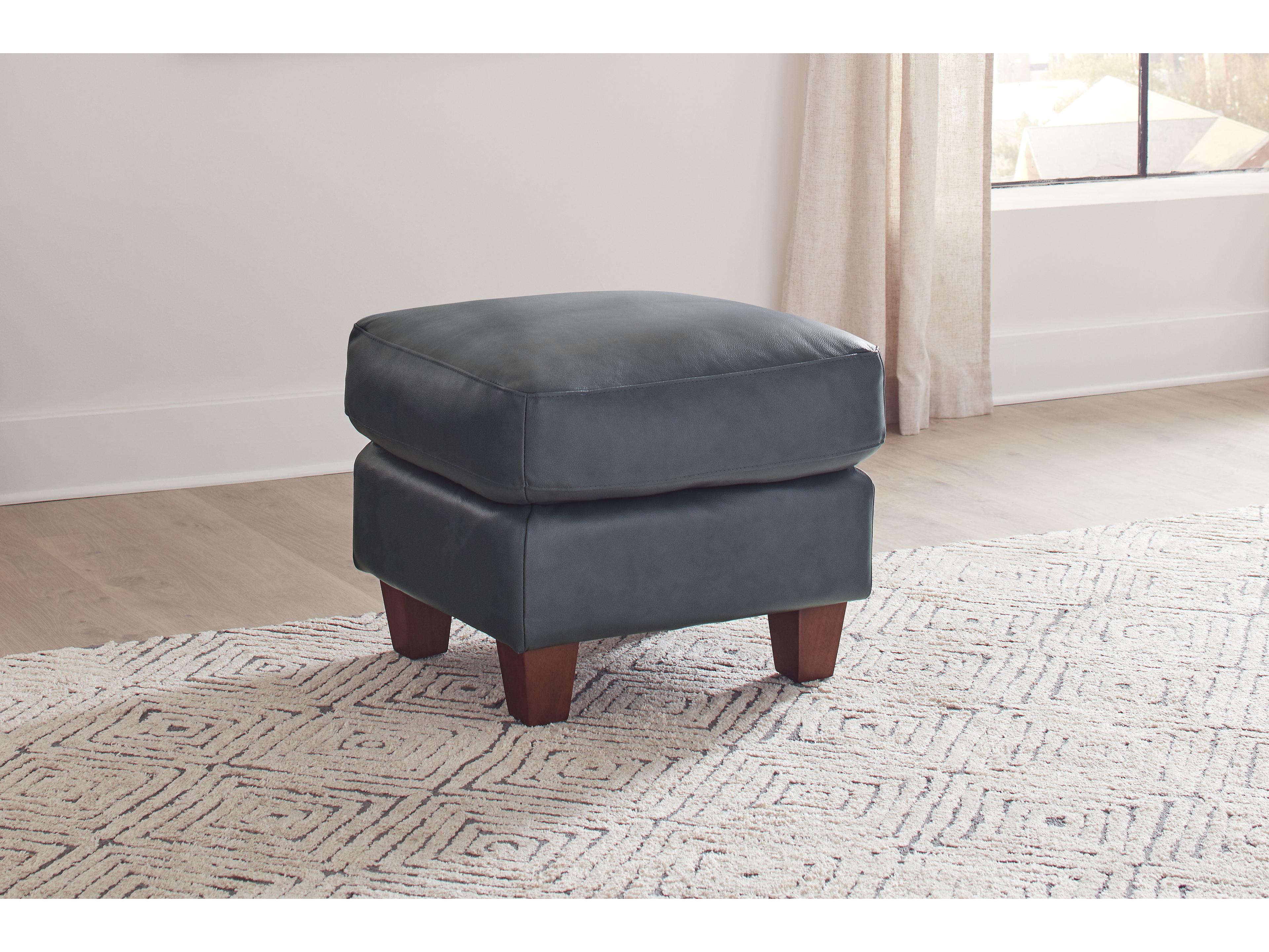 Leather Italia USA Traverse Ottoman 177147 Ocean Blue Leather