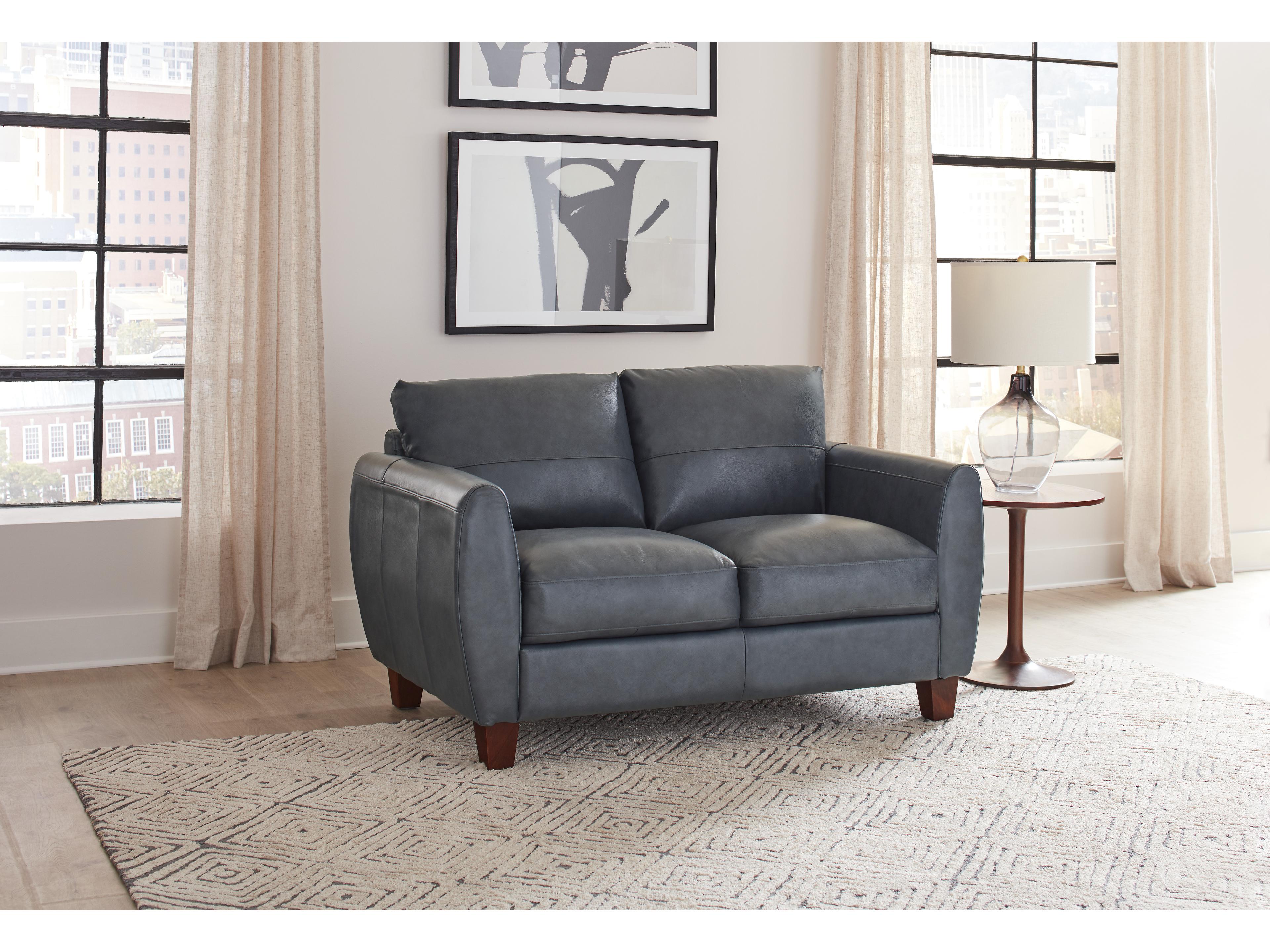 Leather Italia USA Traverse Loveseat 177147 Ocean Blue Leather